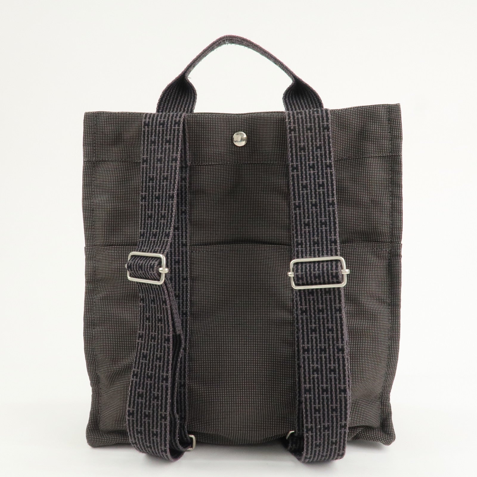 HERMES Her Line A Dos MM Canvas Back Pack Tote Bag Black