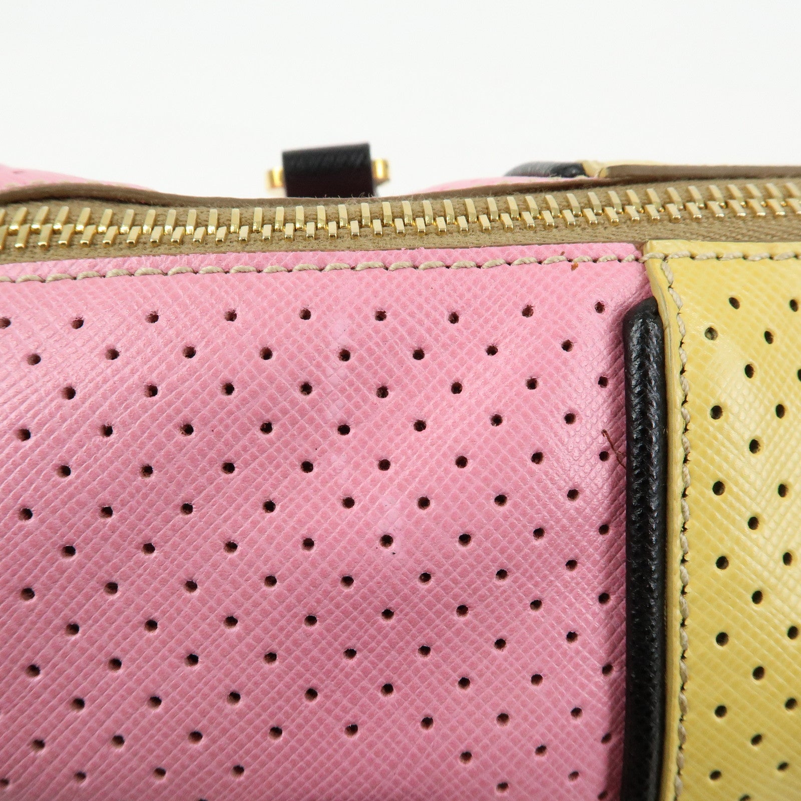 PRADA Triangle Logo Saffiano Punching Leather 2 Way Hand Bag BL0655