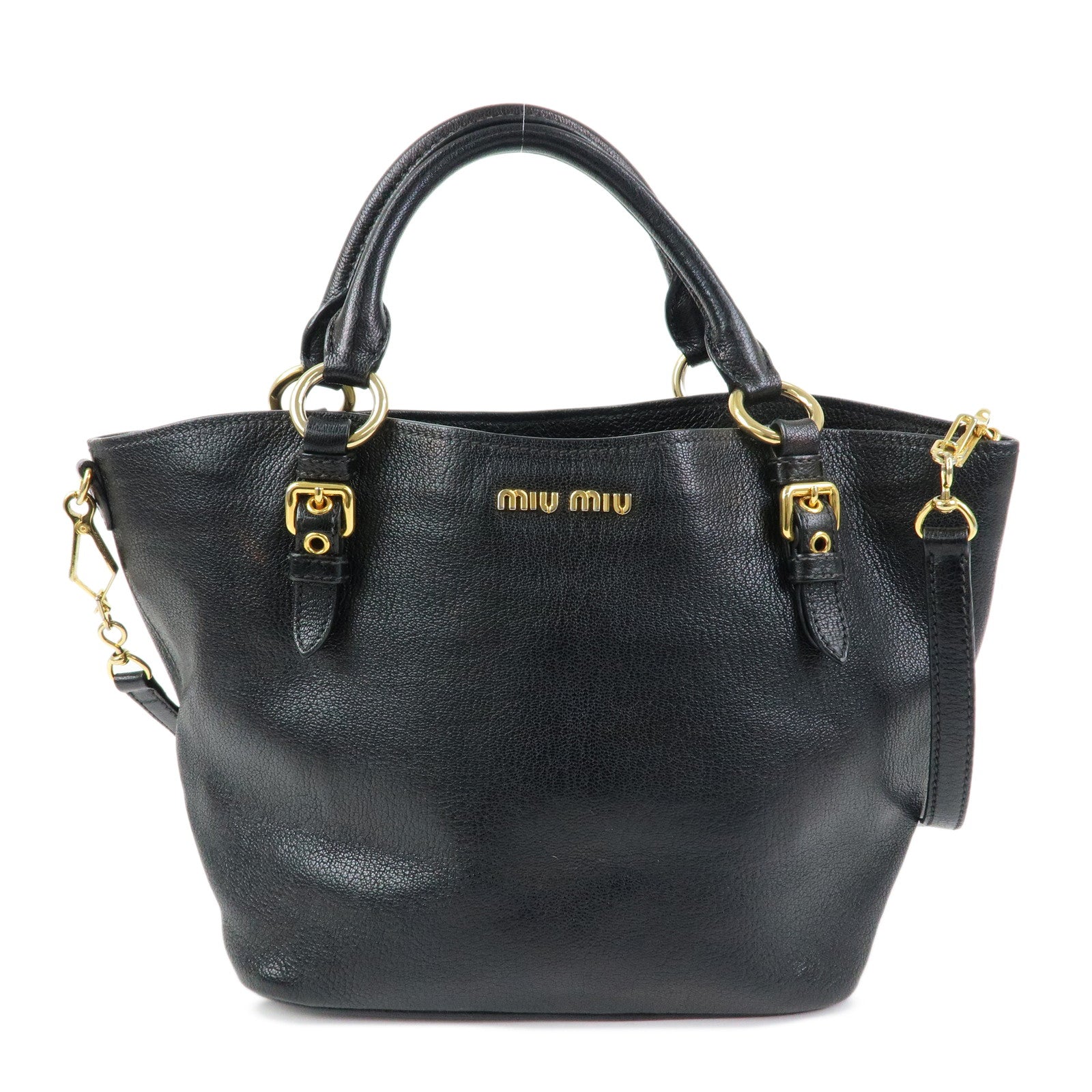 MIU MIU Madras Leather 2Way Bag Hand Bag Shoulder Bag Black