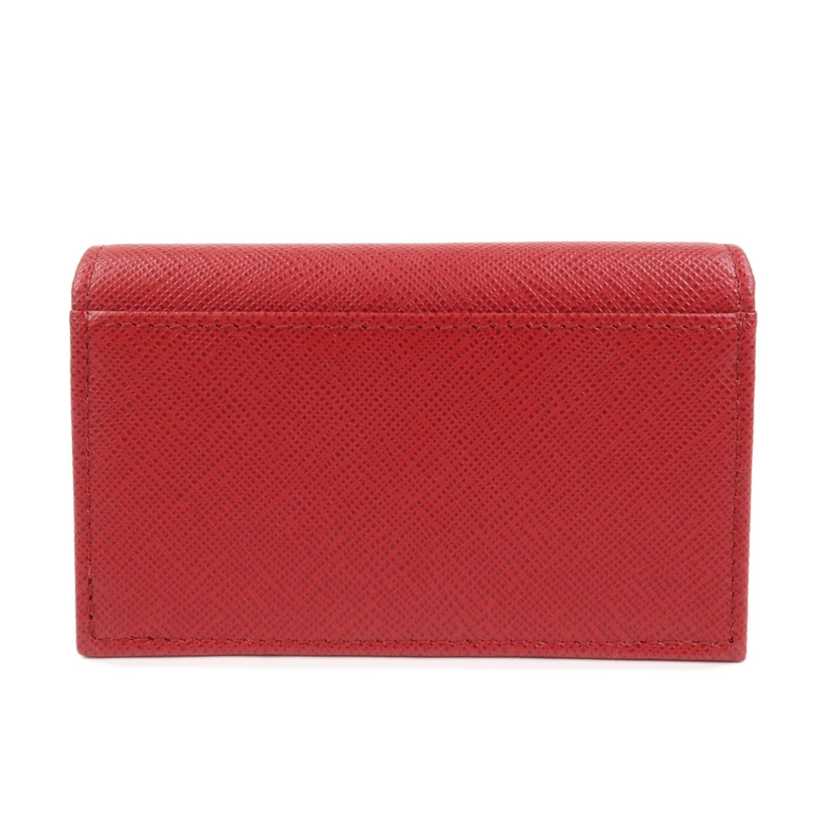 PRADA Logo Saffiano Leather Card Case Red Gold 1MC122