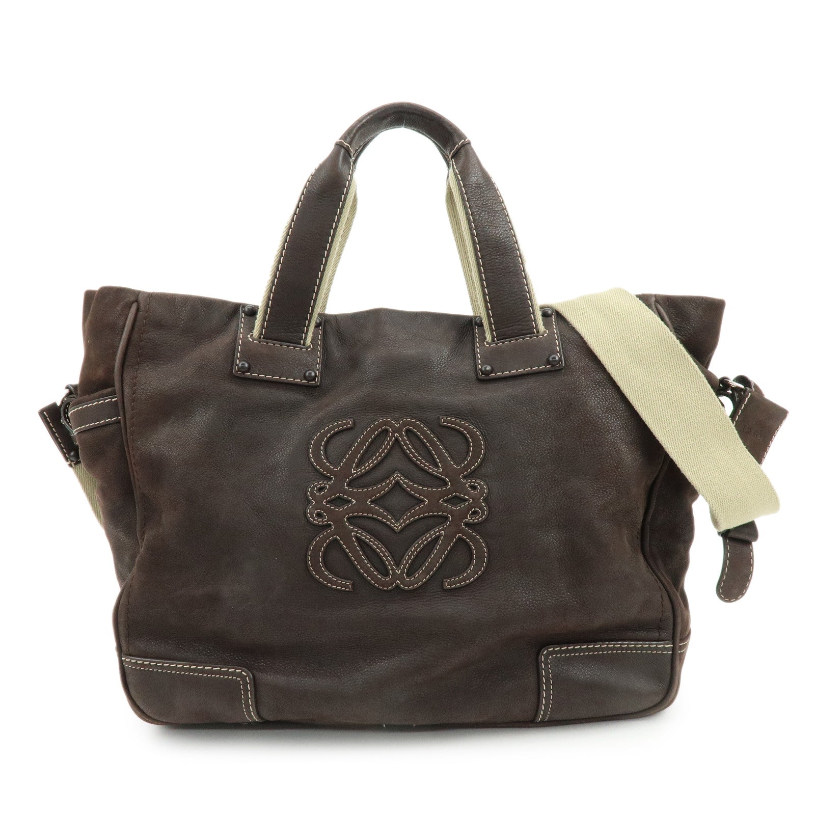 LOEWE Anagram Leather 2Way Bag Boston Bag Shoulder Bag Brown