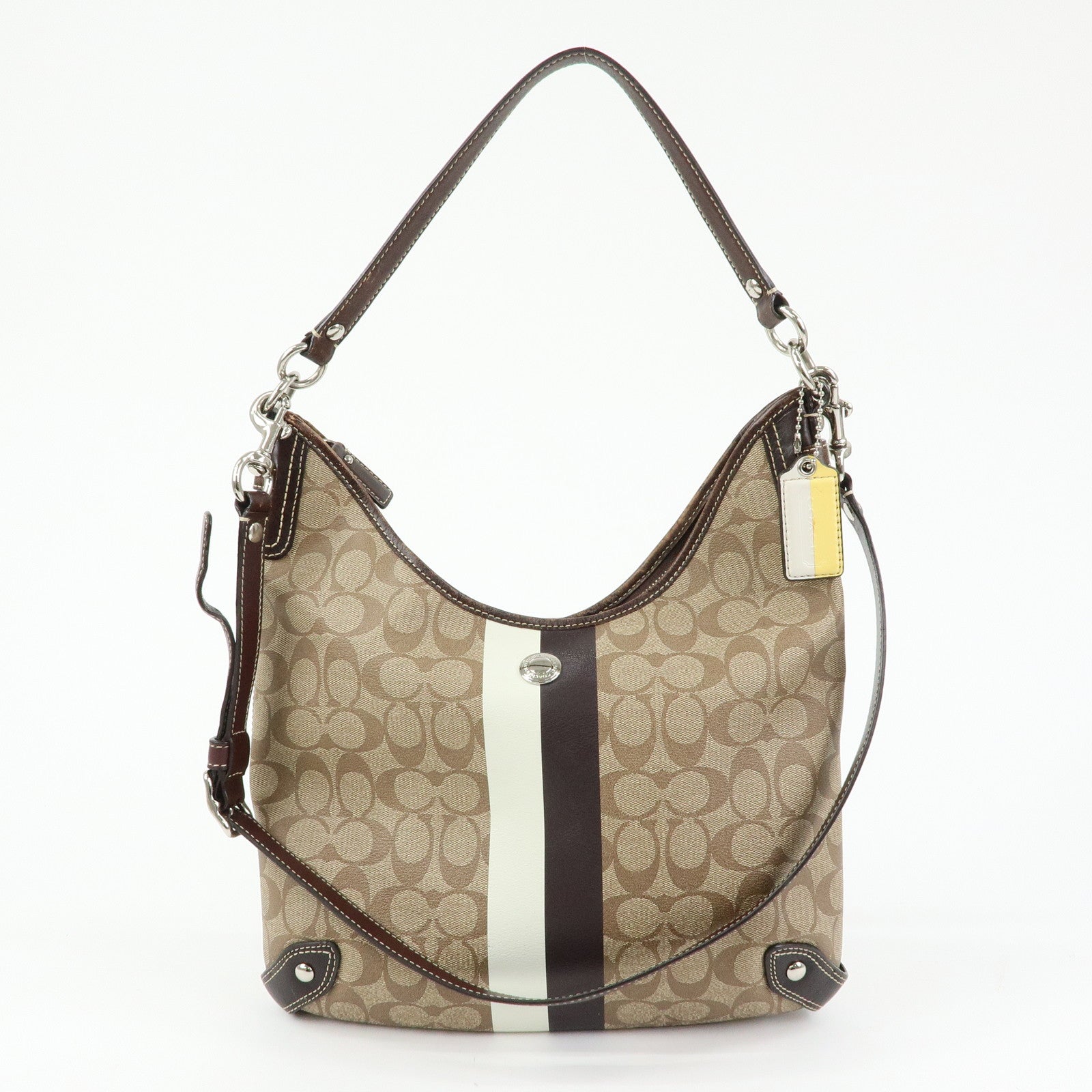 COACH Signature Set of 2 Canvas Leather Shoulder Bag Brown White
