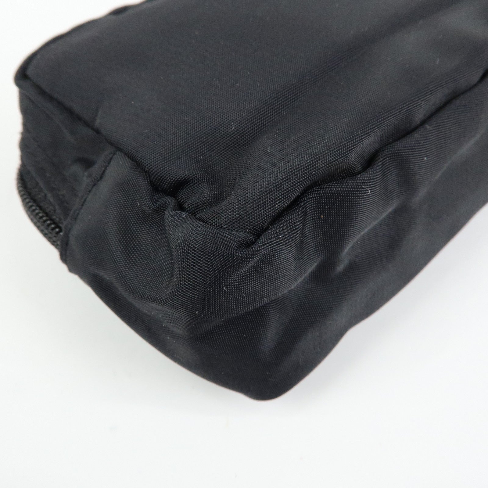 PRADA Triangle Logo Nylon Cosmetic Pouch Makeup Bag Black
