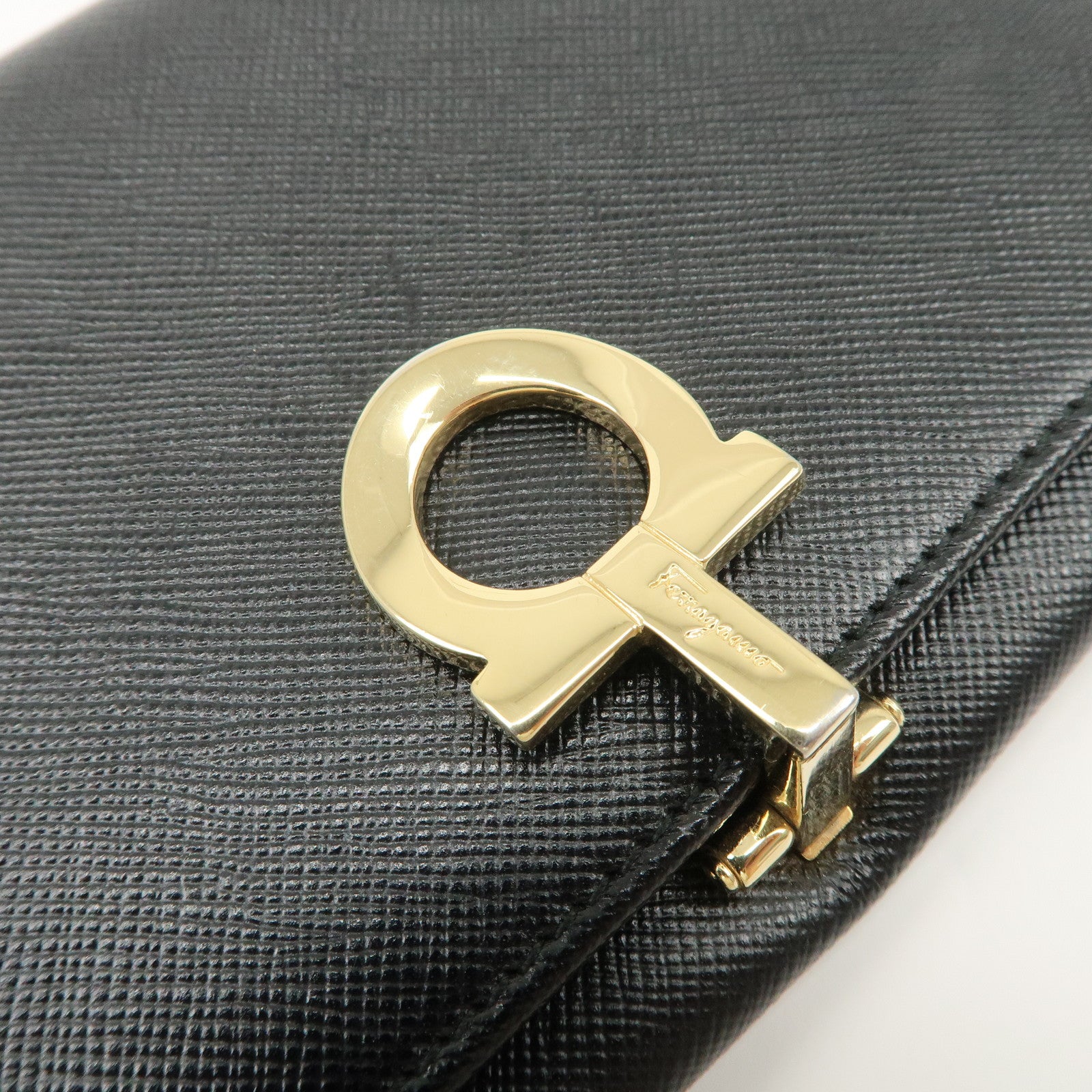 Ferragamo Gancini Vara Leather Wallet Set Of 2 Black Purple Used