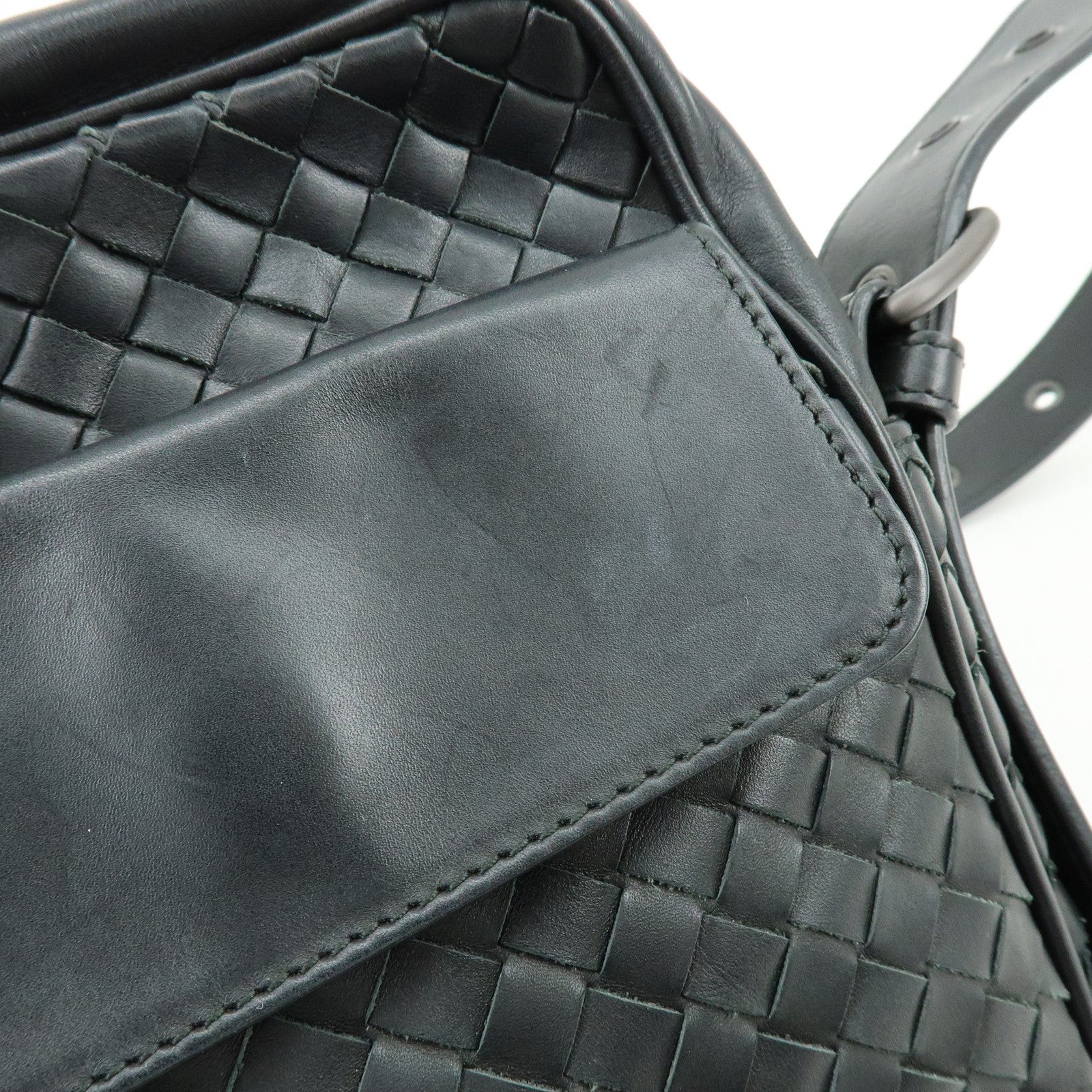 BOTTEGA VENETA Intrecciato Leather Shoulder Bag Black 163313