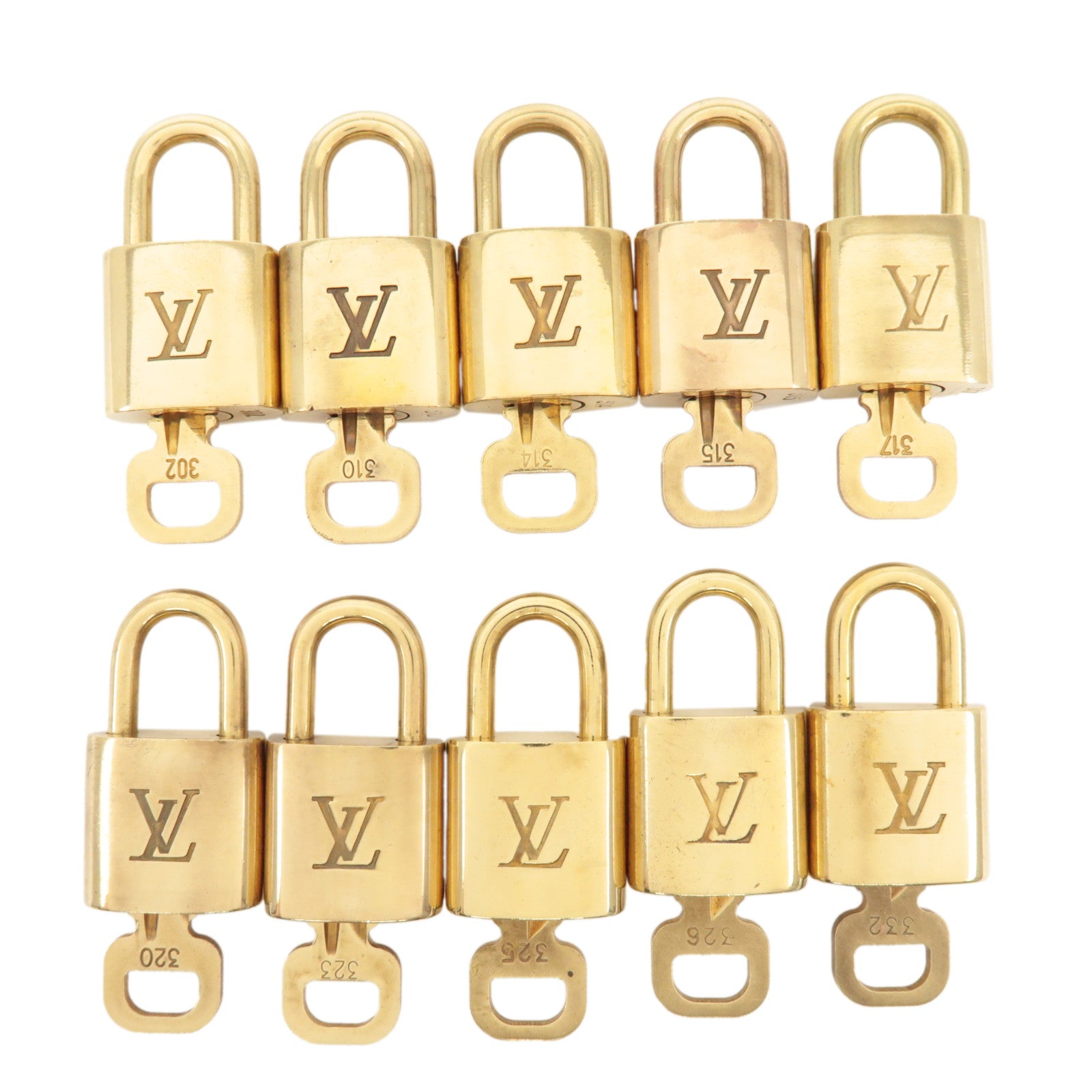 Louis Vuitton Set of 10 Lock & Key Cadena Key Lock Metal Gold Used