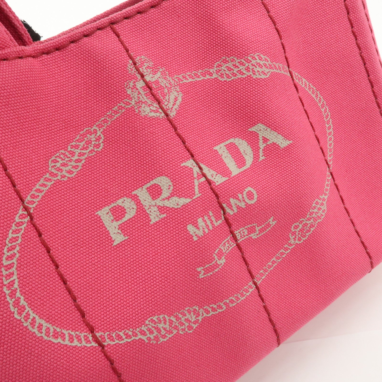 PRADA Logo Canapa Mini Canvas 2Way Tote Bag Pink 1BG439 Used