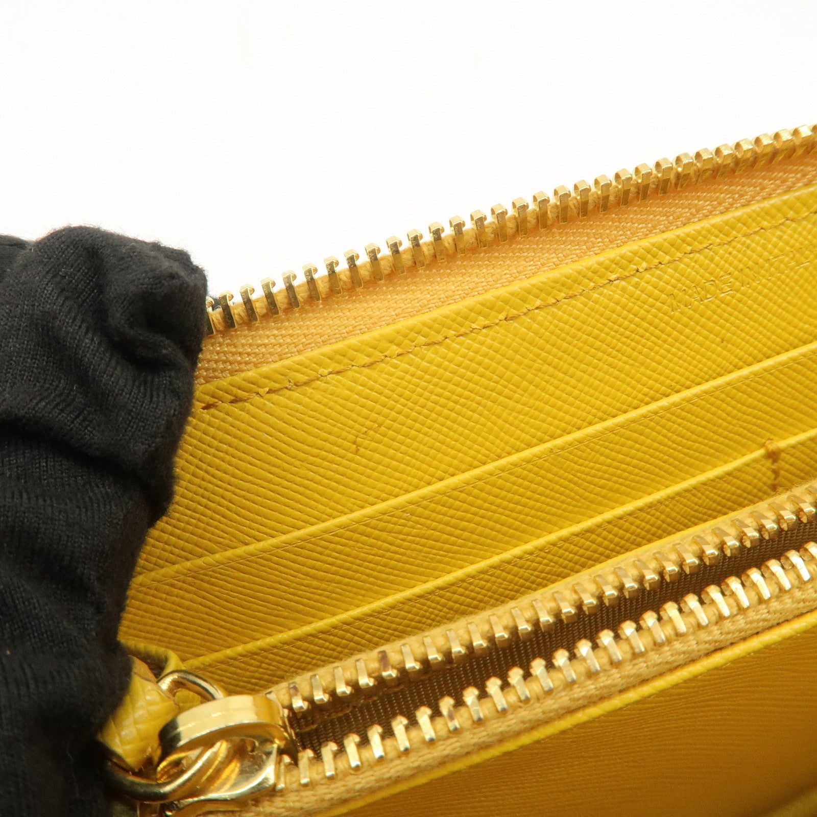 PRADA Triangle Logo Nylon Leather Round Zippy Long Wallet Yellow