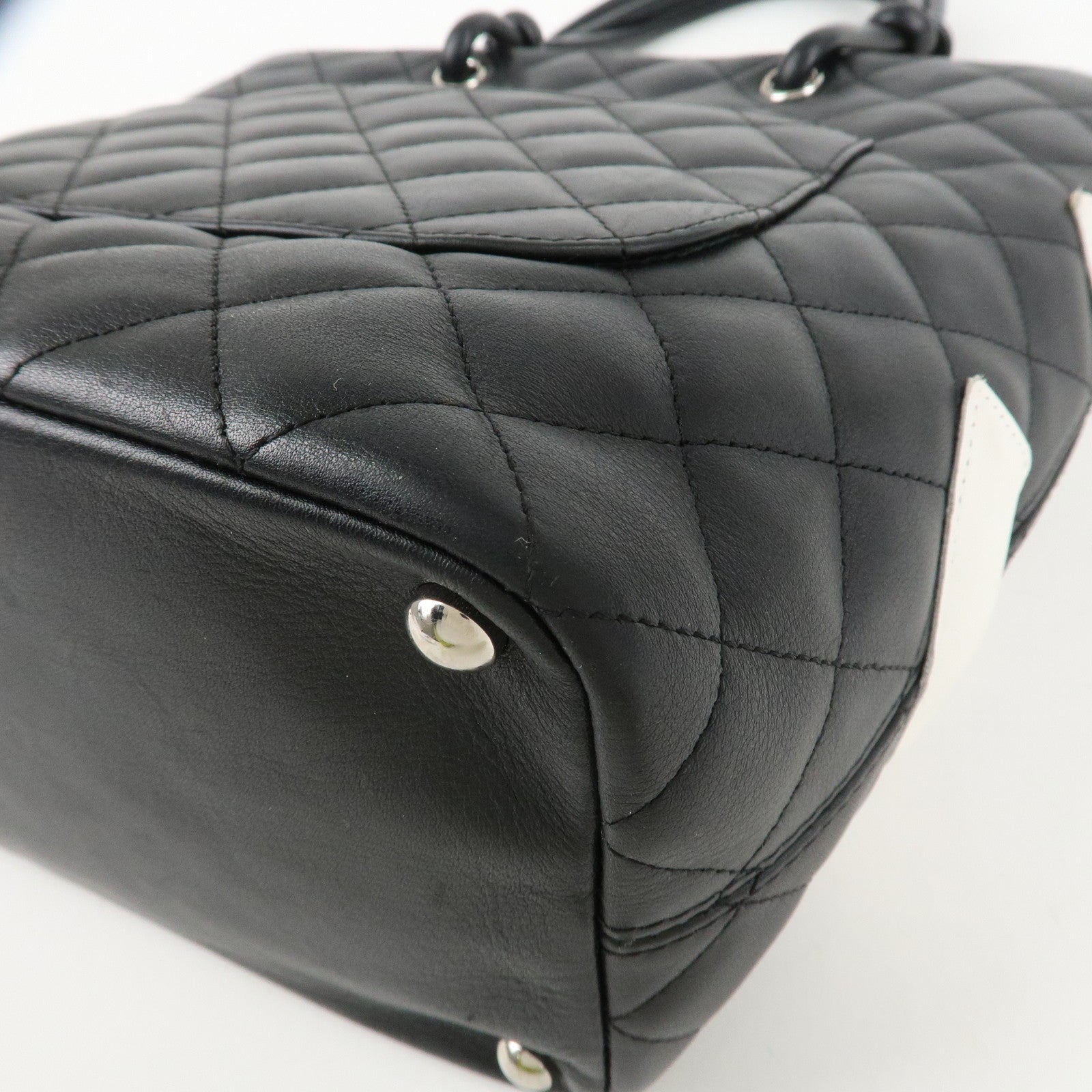 CHANEL Cambon Line COCO Mark Lamb Skin Small Tote Bag Black A25166 Used