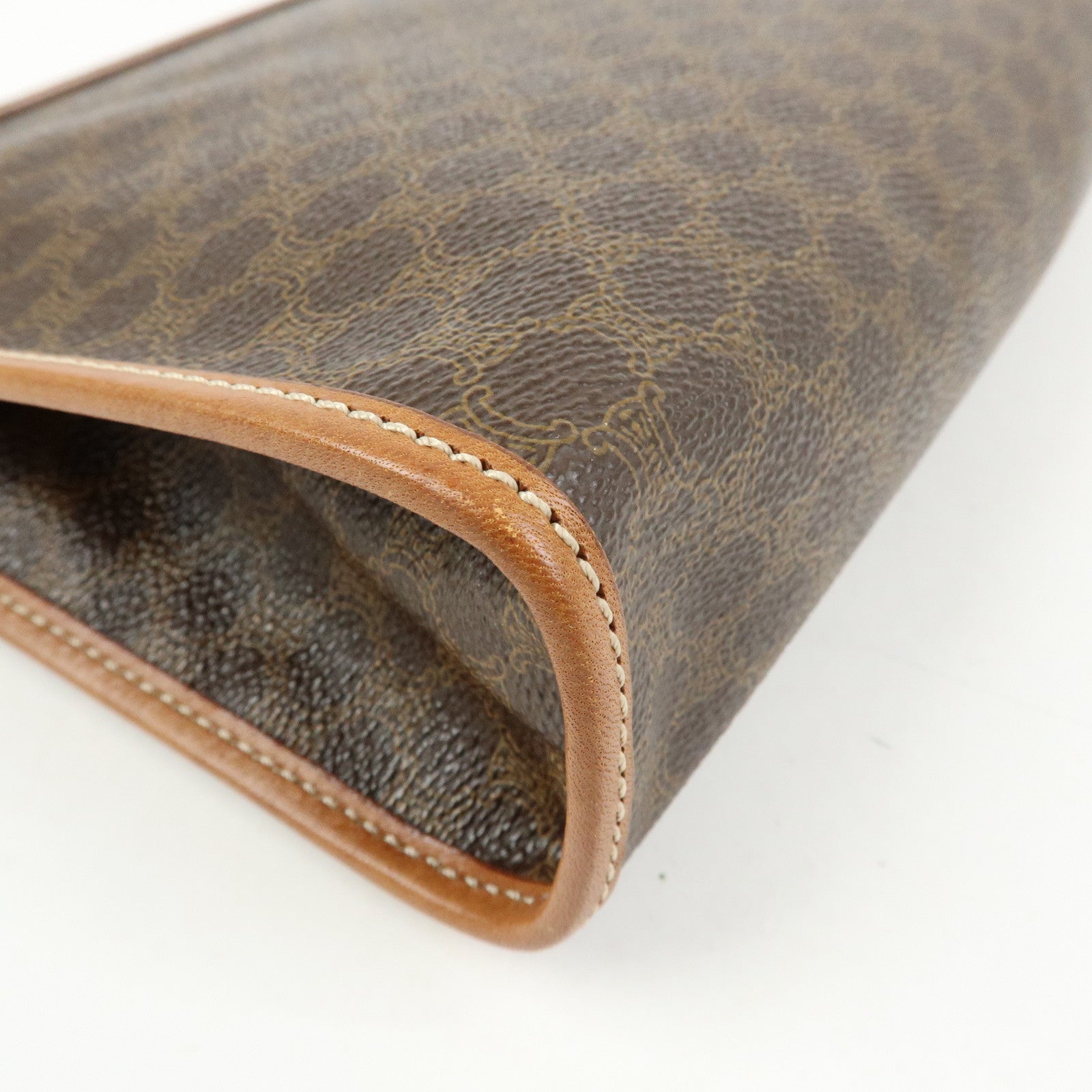 CELINE Macadam PVC Coated Canvas Leather Clutch Bag Pouch Brown