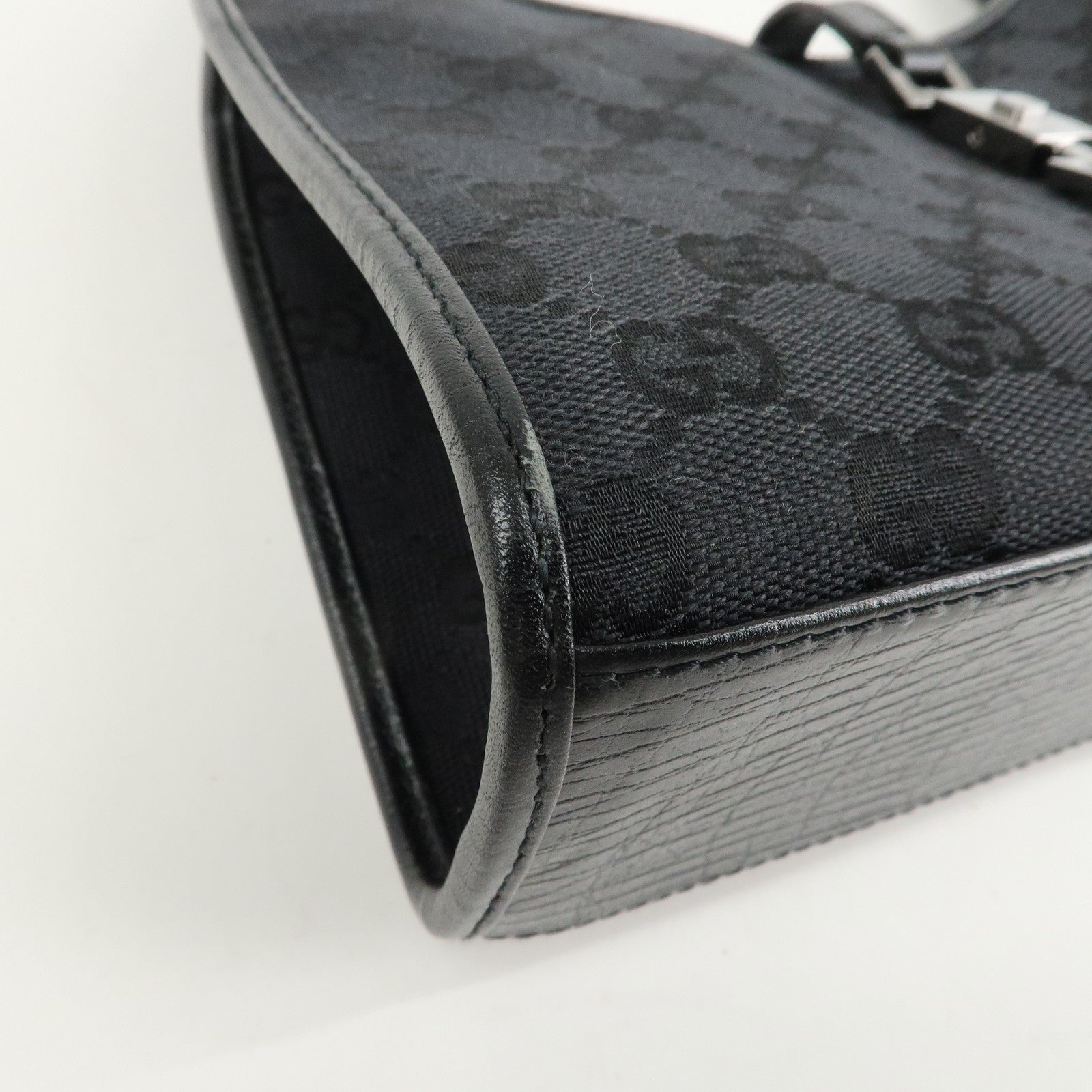 GUCCI Jackie GG Canvas Leather Shoulder Bag Hand Bag Black 01721 Used