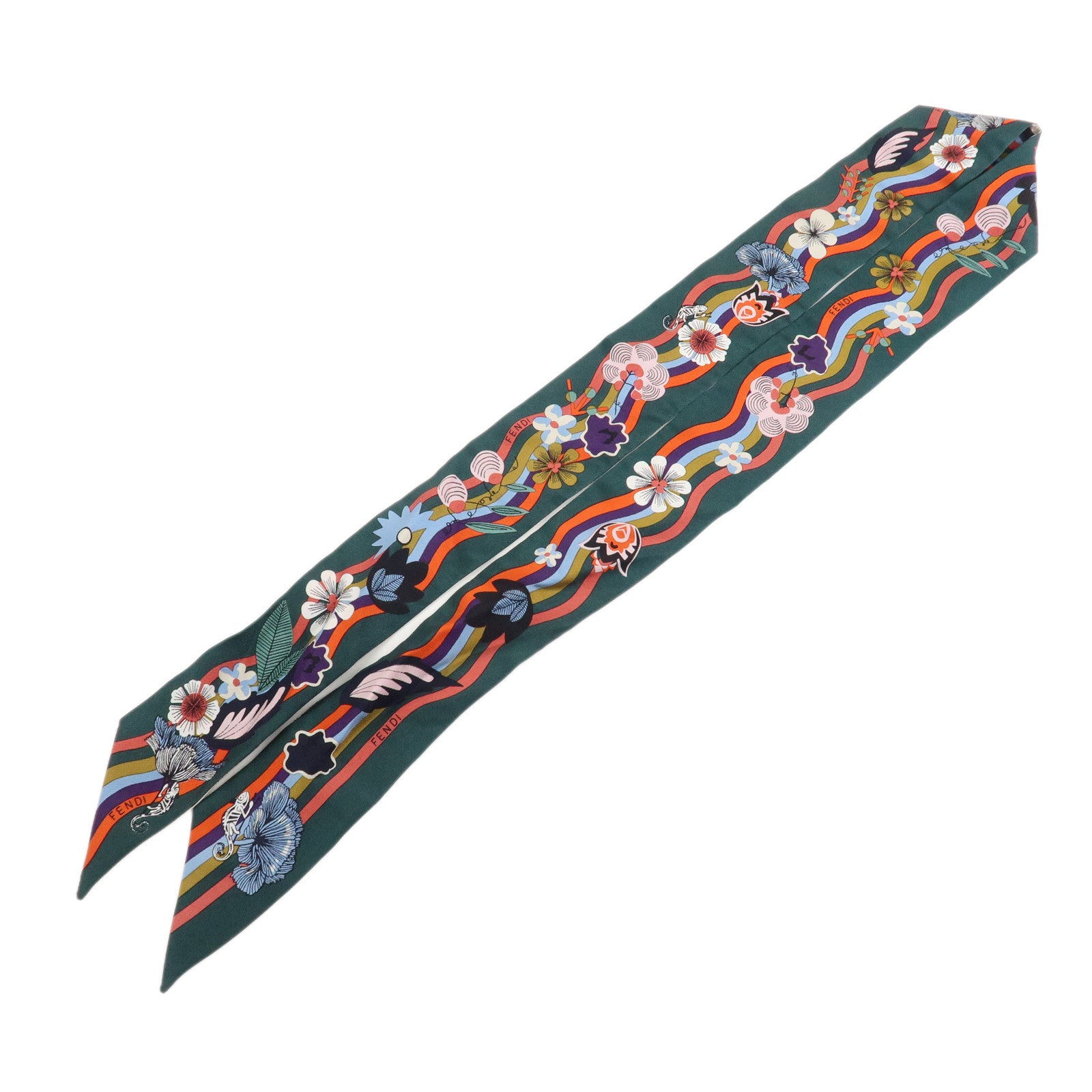 FENDI Silk Scarf Twilly Multicolor Green Used