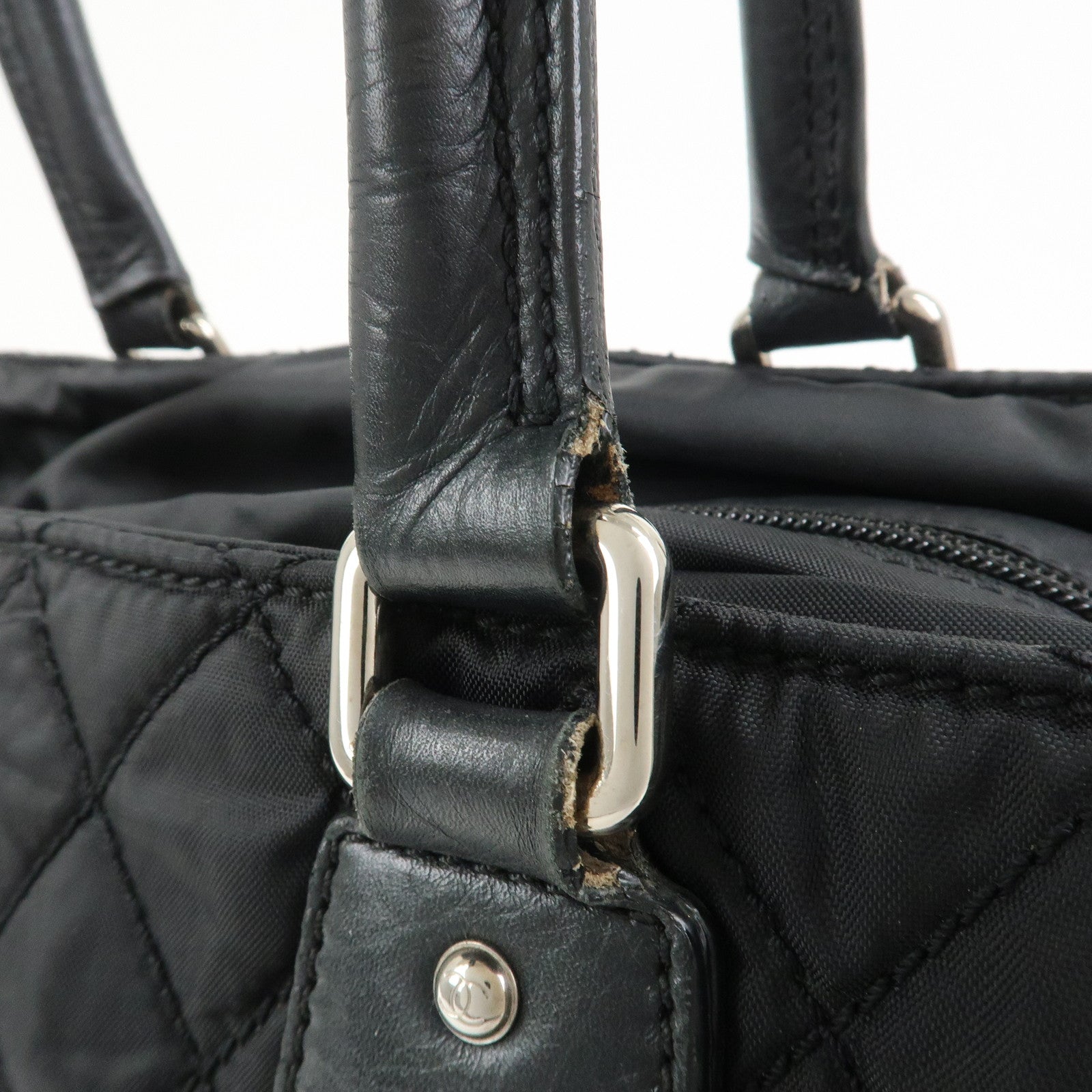 CHANEL Paris New York COCO Mark Nylon Leather Tote Bag Black A33100