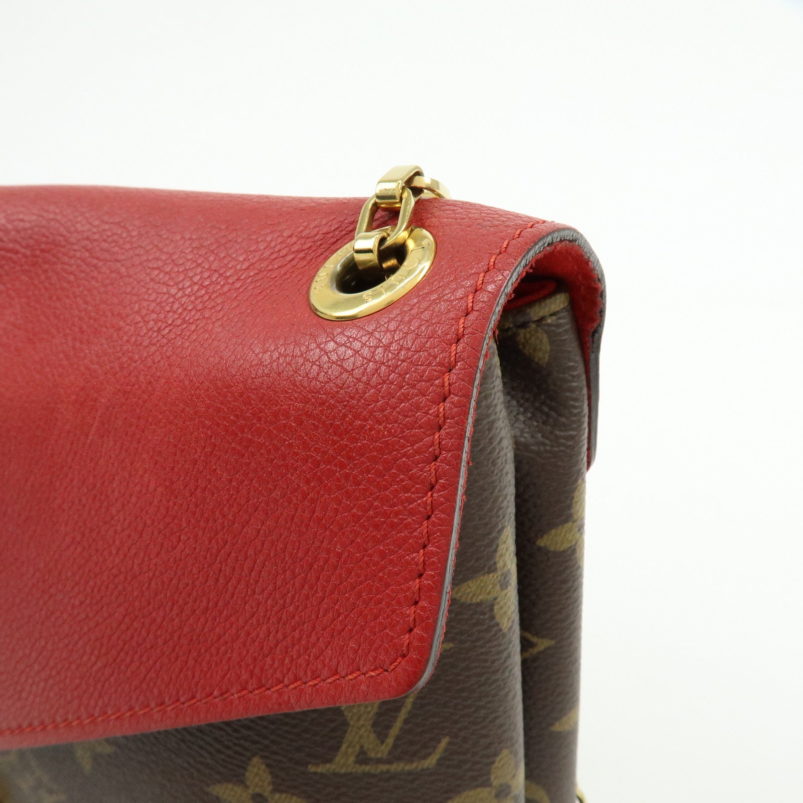 Louis Vuitton Monogram Pallas Chain Hand Bag Brown Red M41201