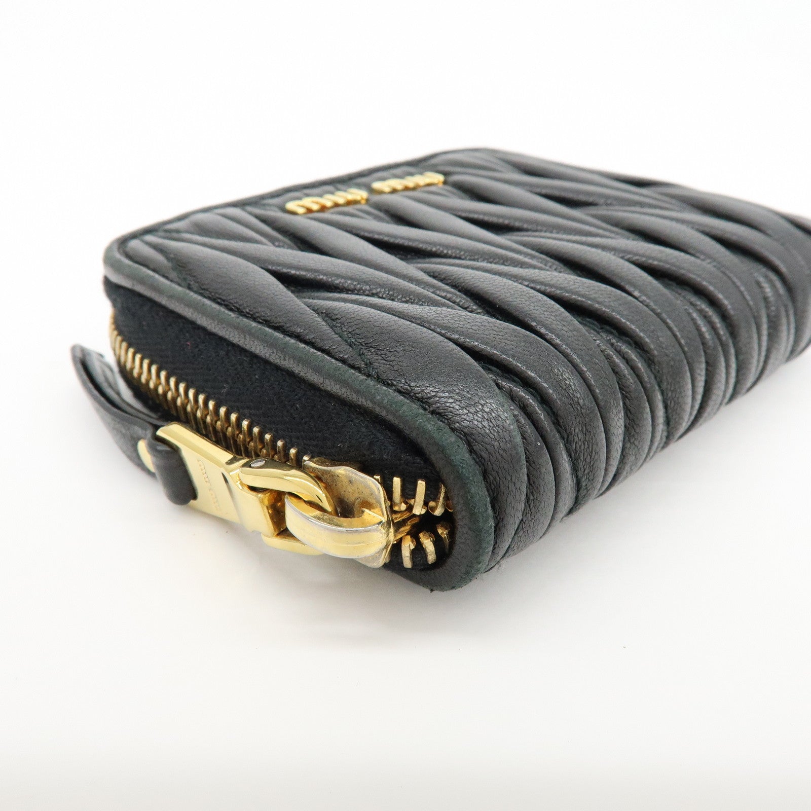 MIU MIU Matelasse Nappa Leather Compact Wallet Black 5MM268