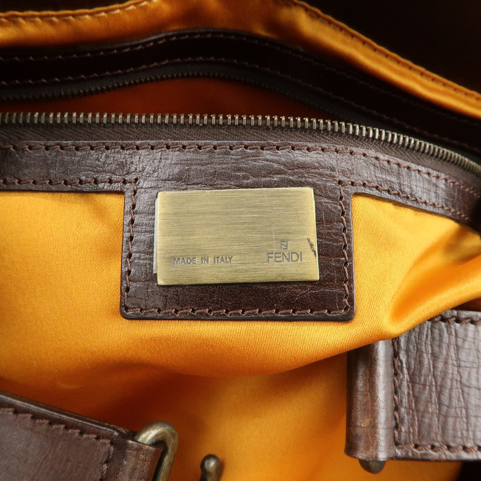 FENDI Etonico Denim Leather Tote Bag Shoulder Bag Brown 8BN162