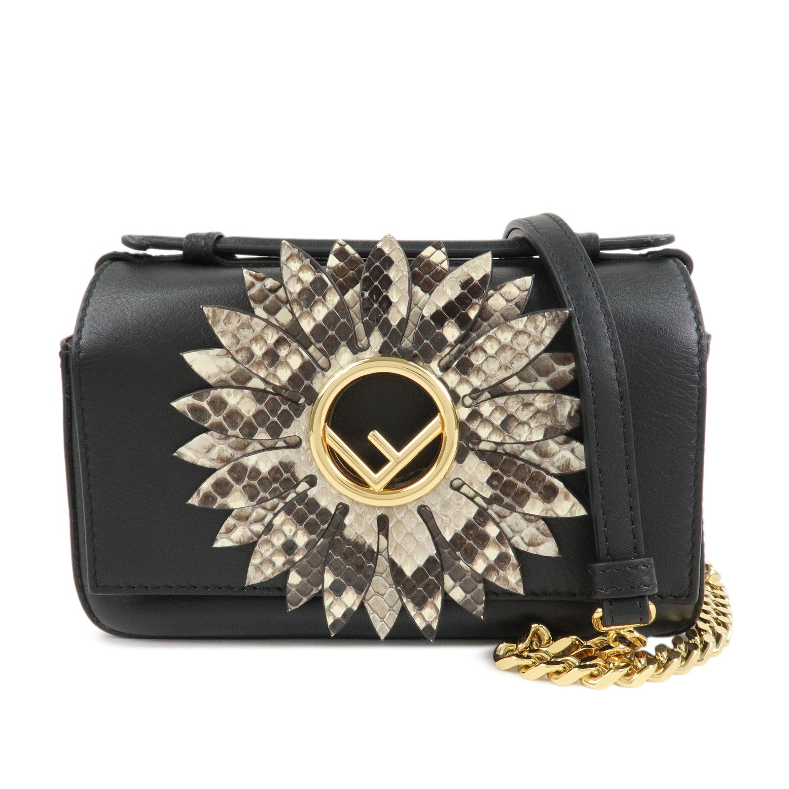 FENDI Leather Double Micro Baguette Shoulder Hand Bag Black 8M0371