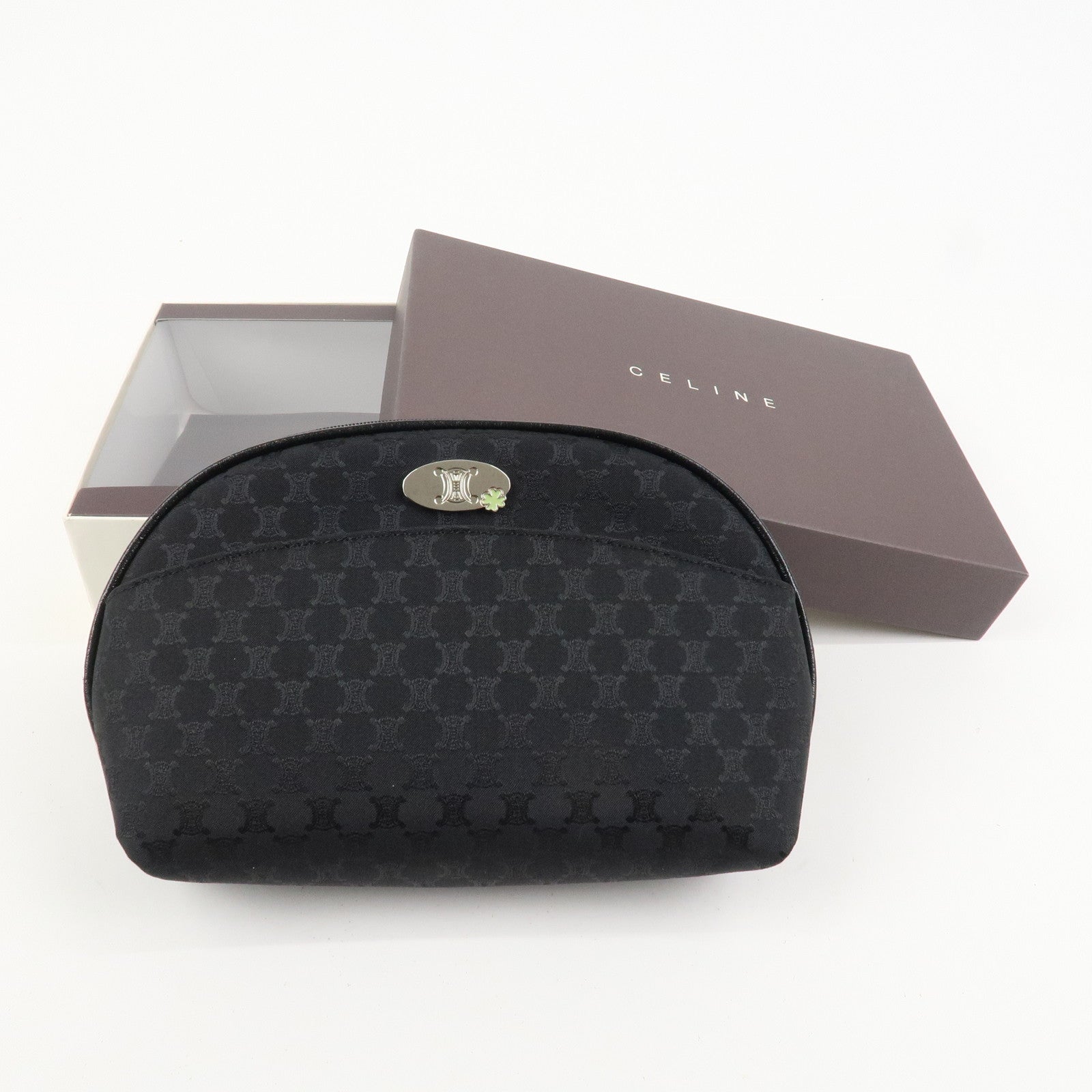 CELINE Macadam Nylon Cosmetic Pouch Logo Plate Black