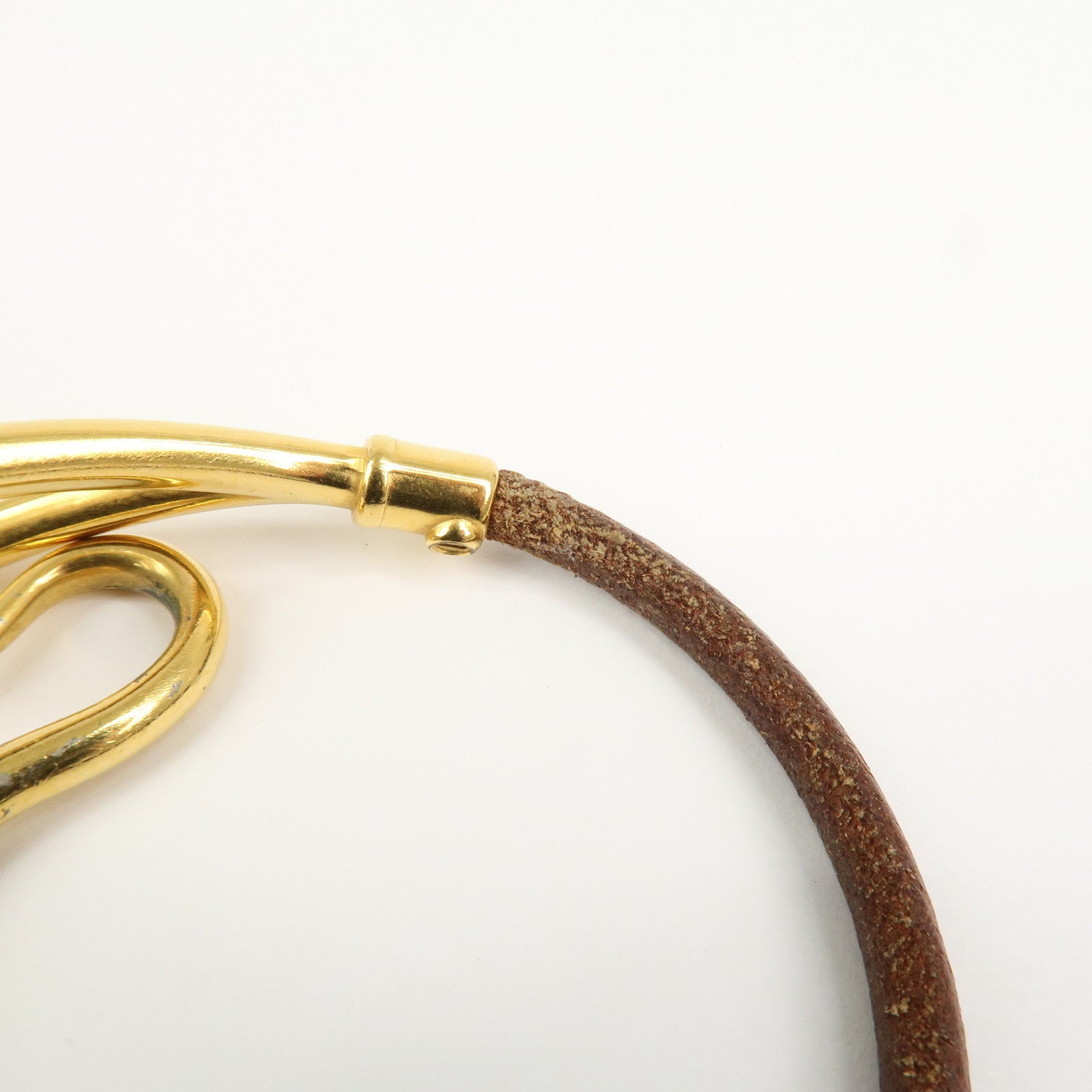 HERMES Jumbo Leather Metal Choker Bracelet Brown Gold