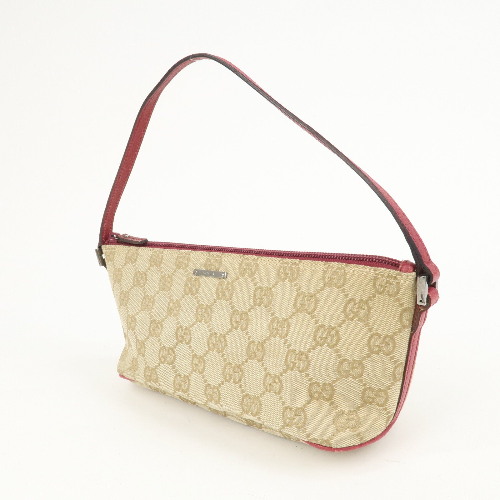 GUCCI Boat Bag GG Monogram Canvas Hand Bag Beige Bordeaux 07198