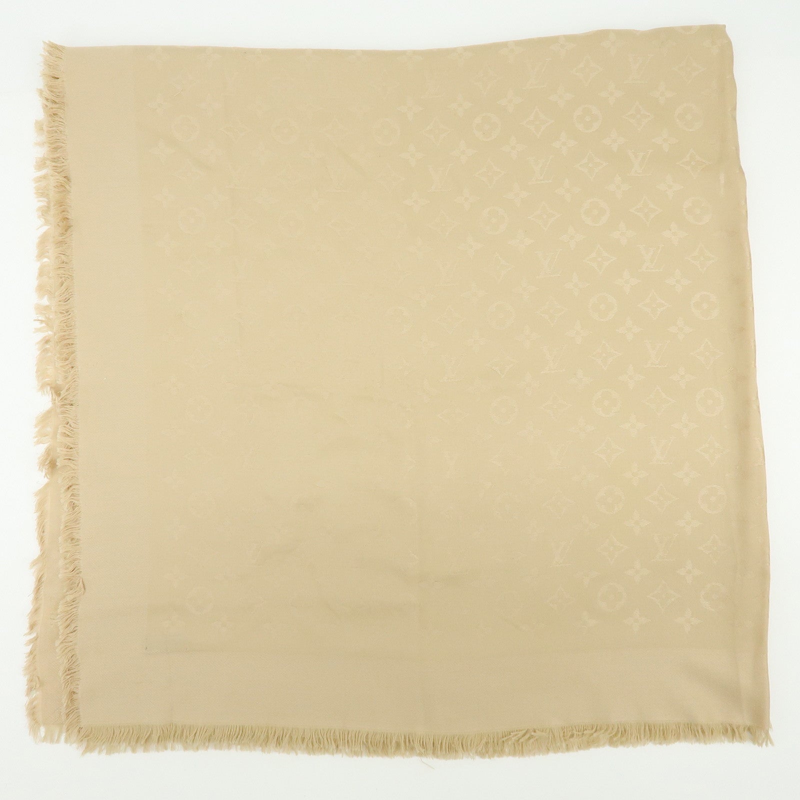 Louis Vuitton Monogram Silk Wool Scarf Shawl Beige