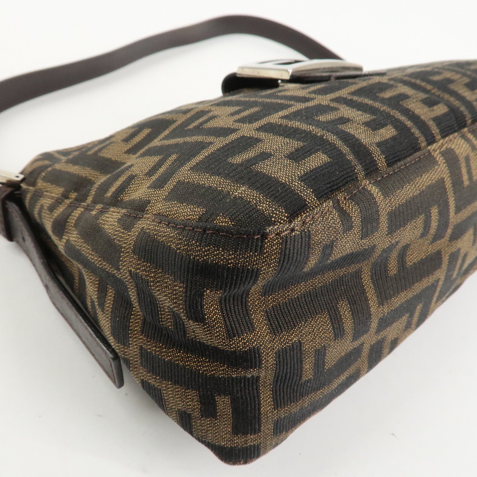 FENDI Zucca Canvas Leather Shoulder Bag Black Brown 21452656609