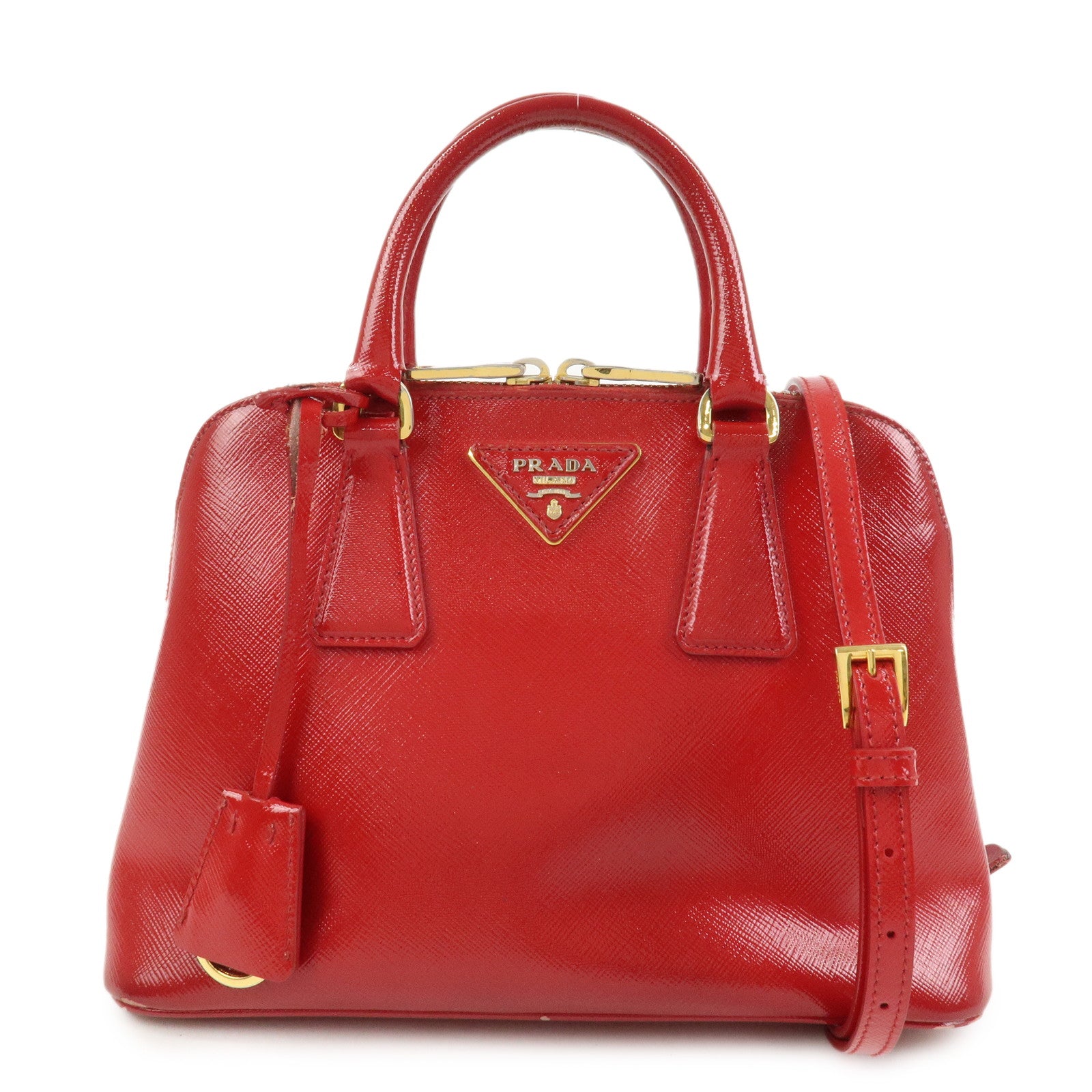 PRADA Promenade Small Leather 2Way Hand Shoulder Bag Red BL0838