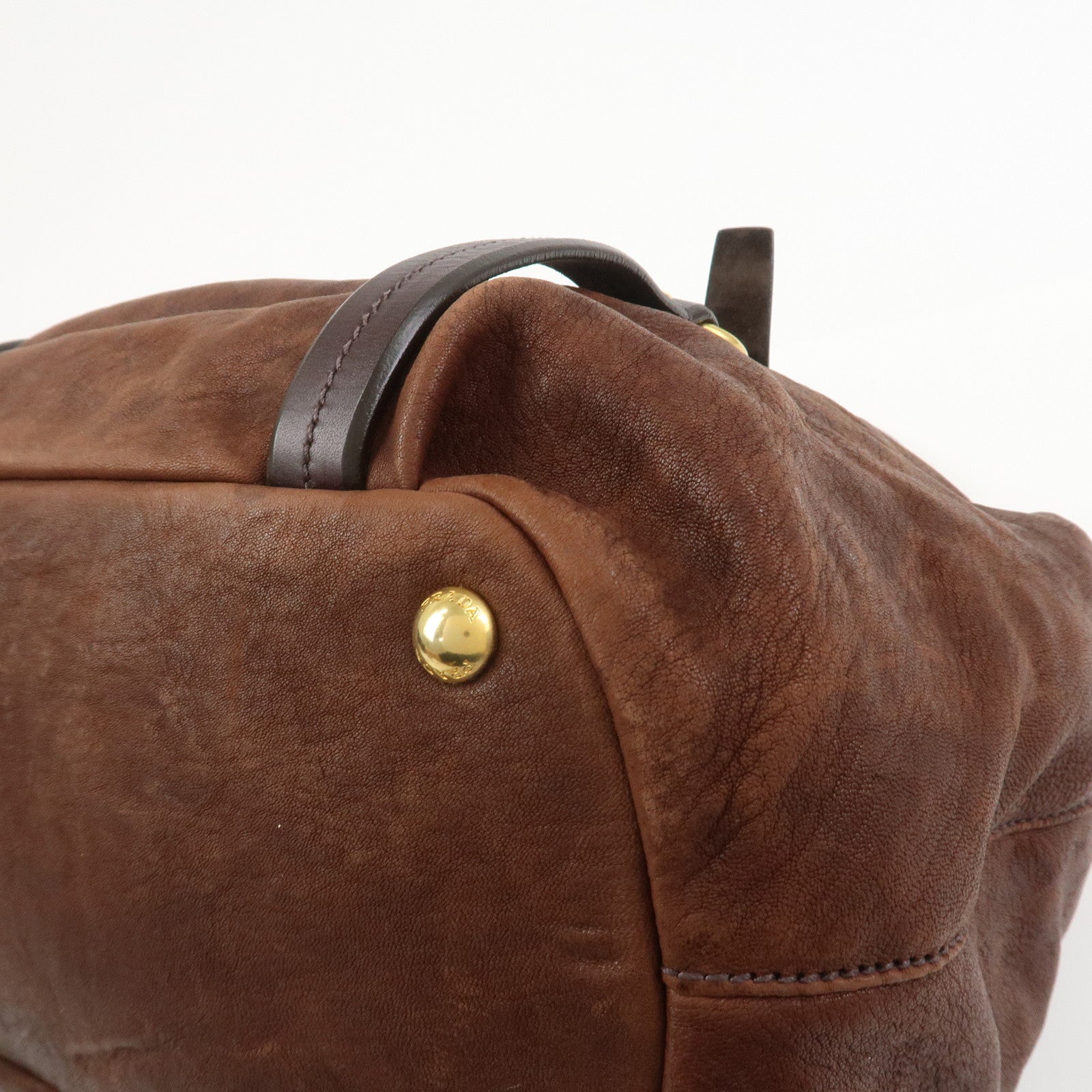 PRADA Logo Leather 2Way Bag Hand Bag Shoulder Bag Brown BN1773