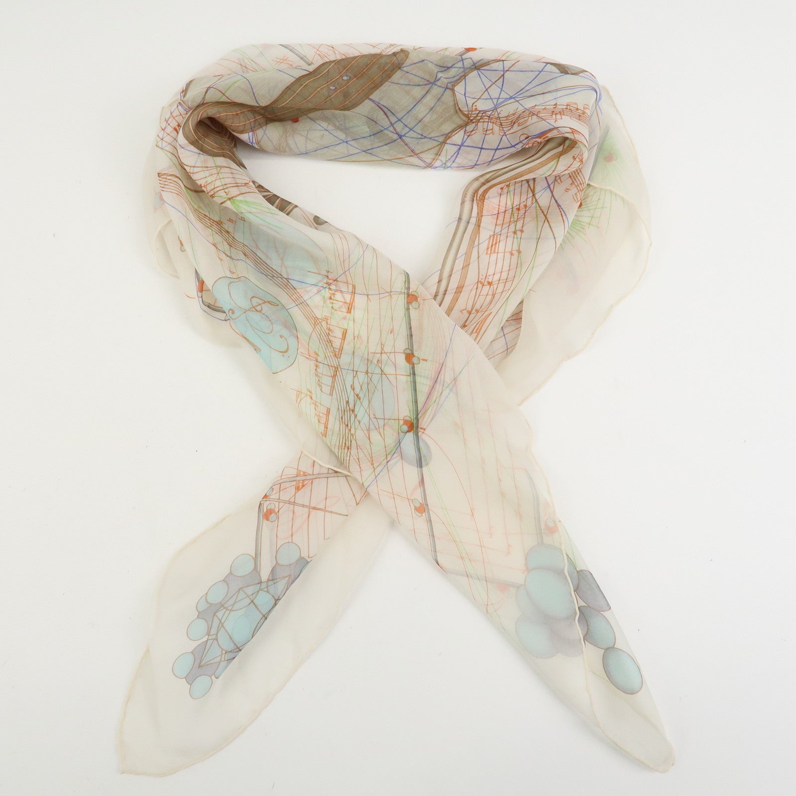 HERMES Carre 90 Silk 100% La Musique des Spheres Scarf Ivory