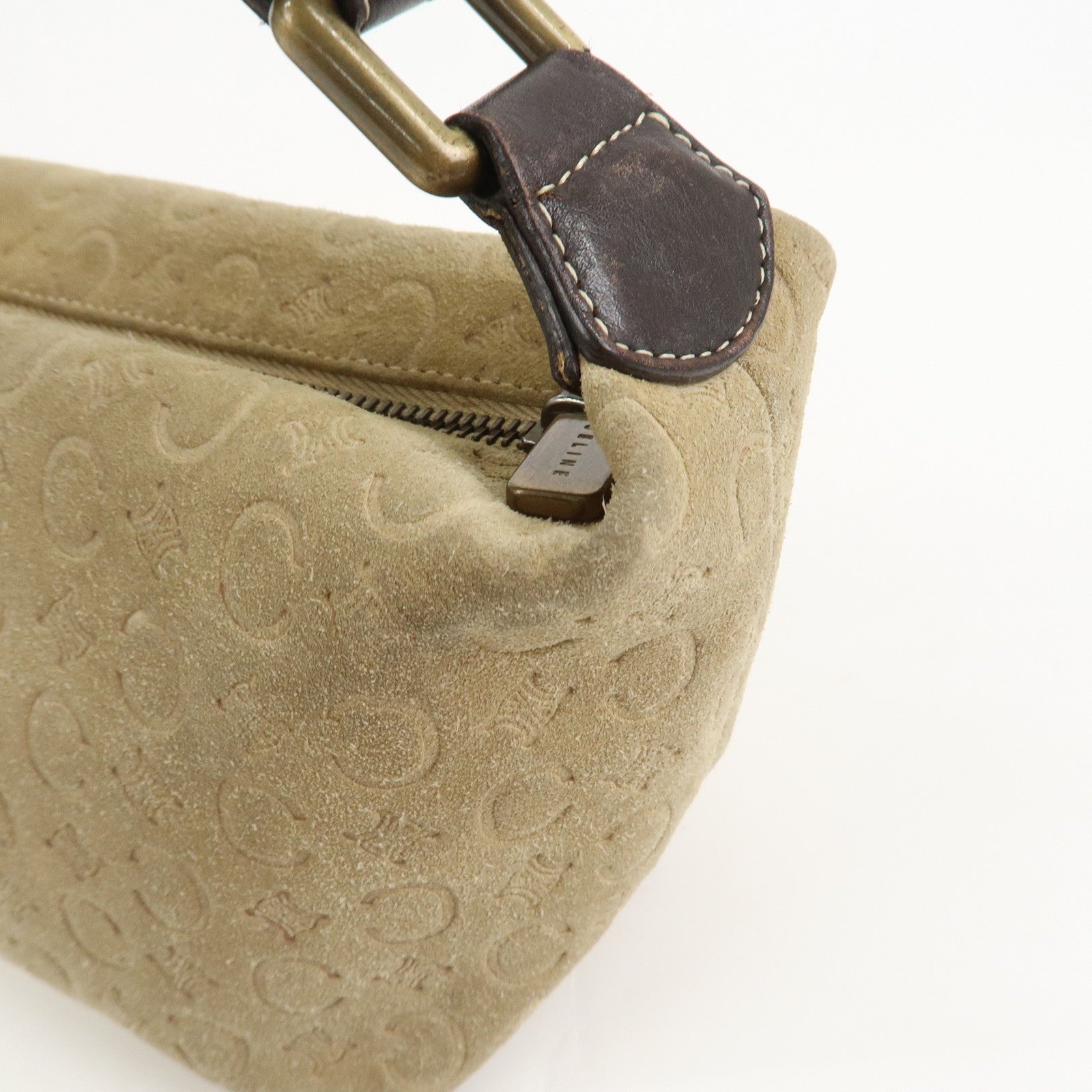 CELINE C Macadam Suede Leather Hand Bag Beige