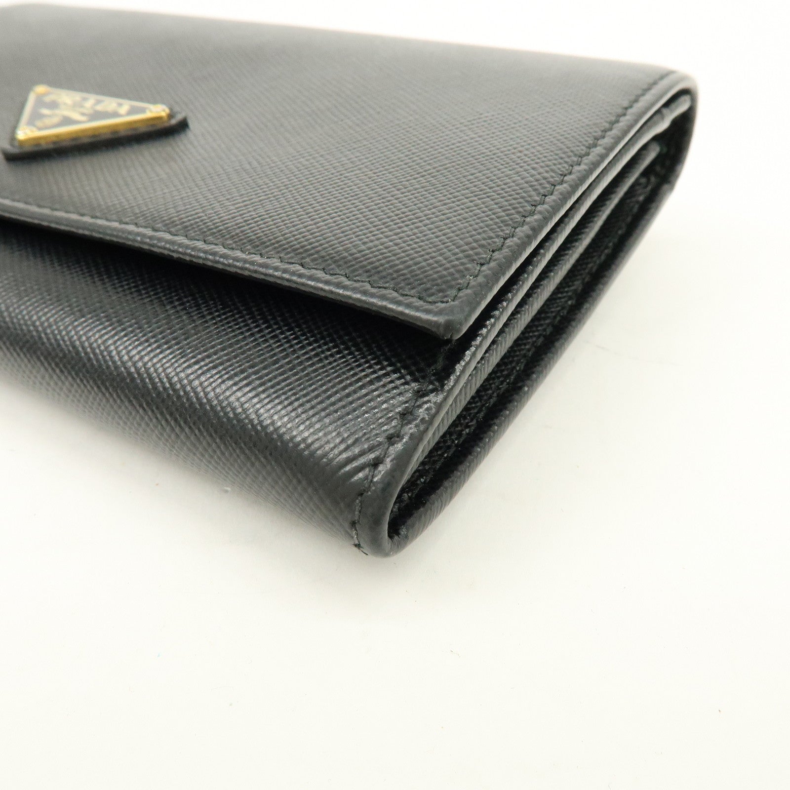 PRADA Triangle Logo Saffiano Leather Bi-fold Flap Wallet Black
