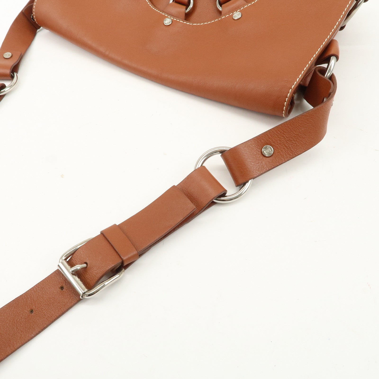 CELINE Leather Hand Bag Shoulder Bag Brown Silver HDW