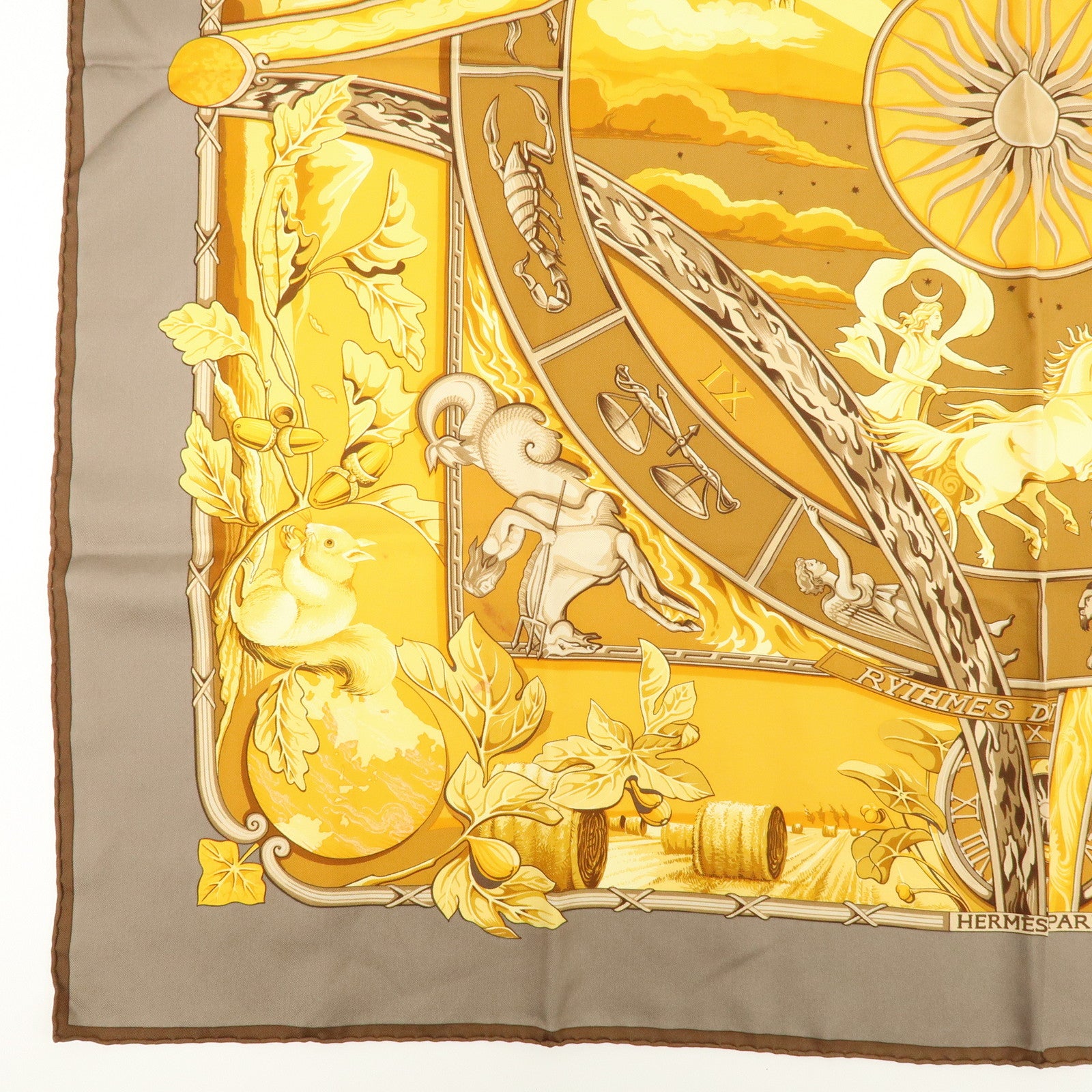 HERMES Carre 90 Silk 100% RYTHMES DU MONDE Scarf Orange