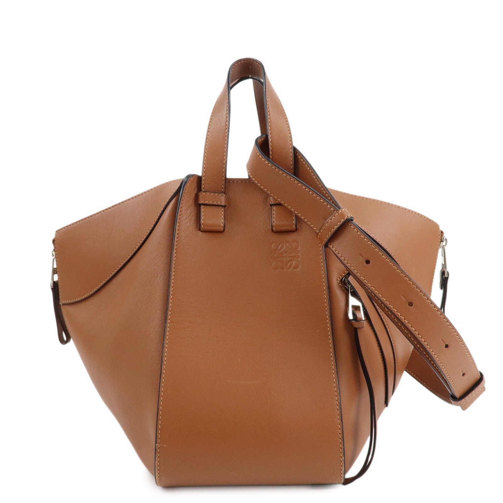 LOEWE Anagram Leather Hammock Small Shoulder Bag Tan Brown Used
