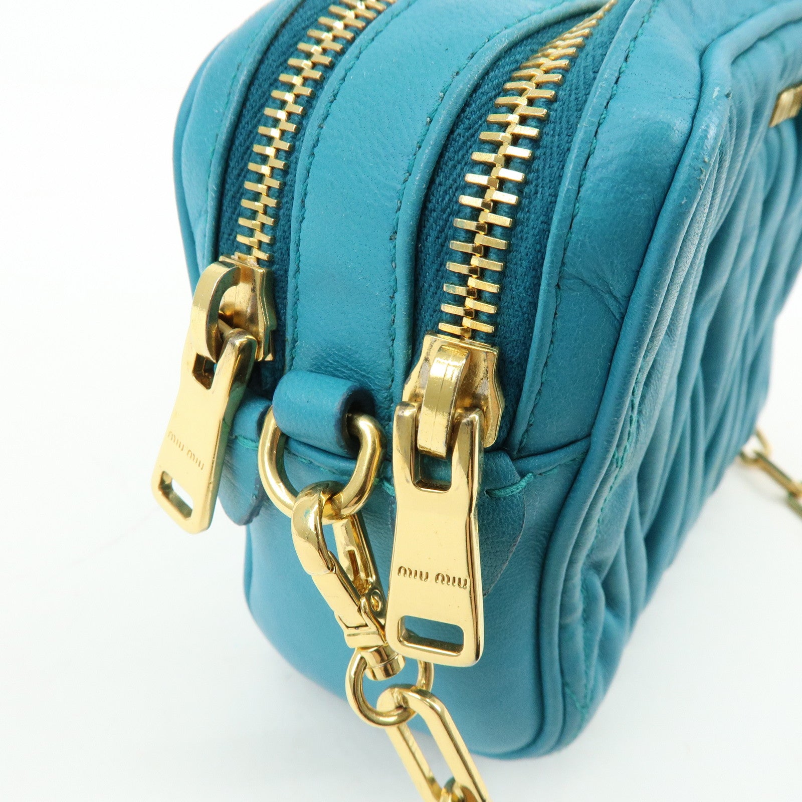 MIU MIU Matelasse Leather 2Way Bag Hand Shoulder Bag Blue RT0543
