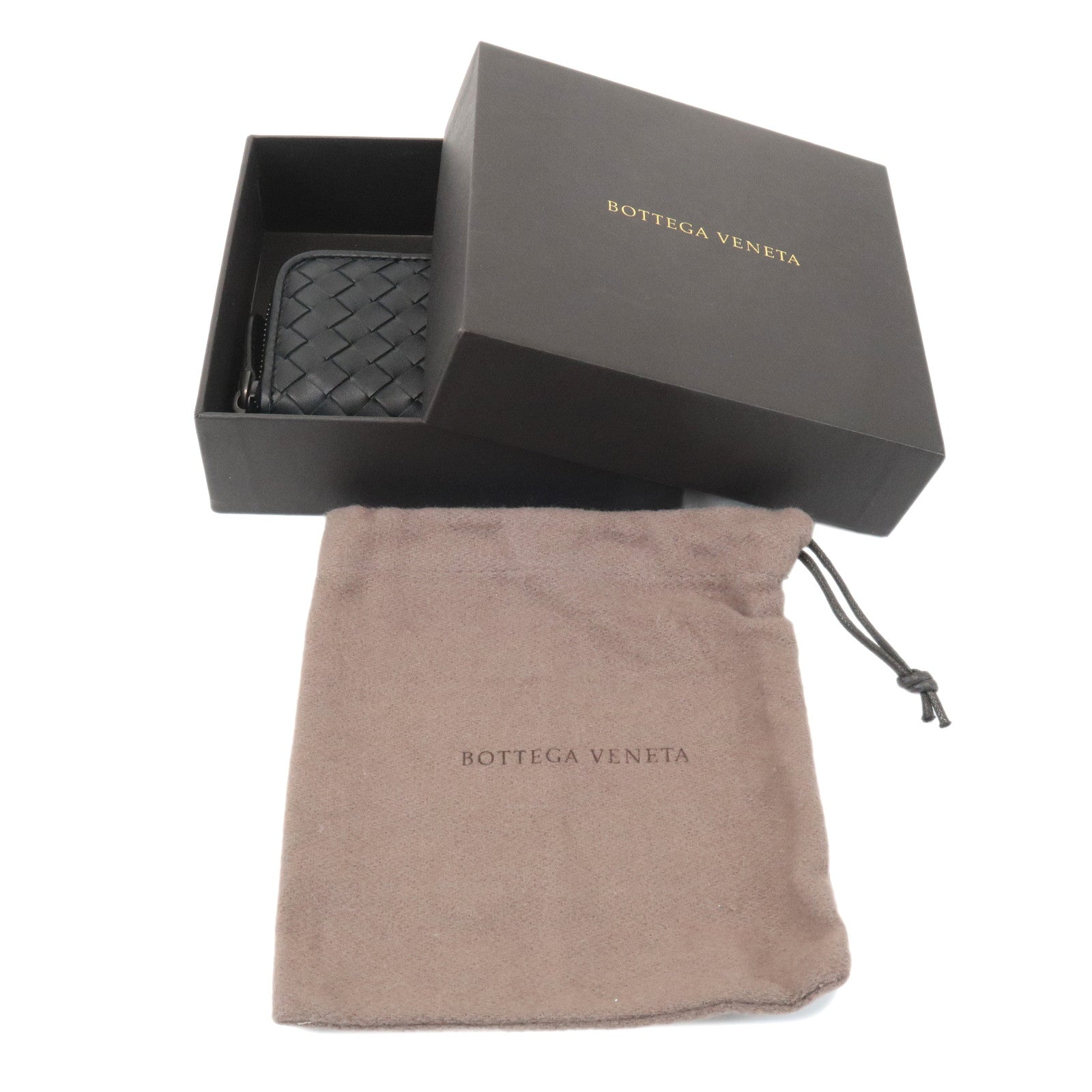 BOTTEGA VENETA Intrecciato Leather Coin Case Black Used