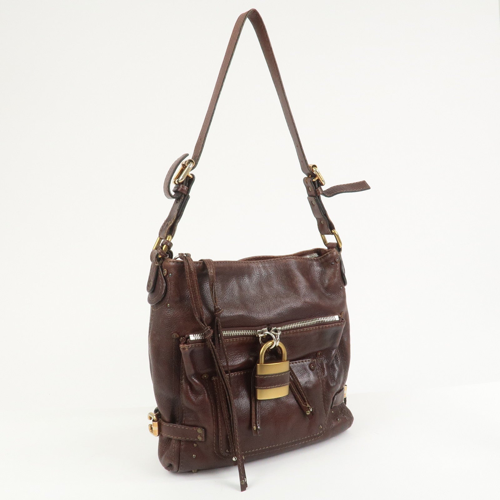 Chloe Paddington Leather Shoulder Crossbody Bag Brown