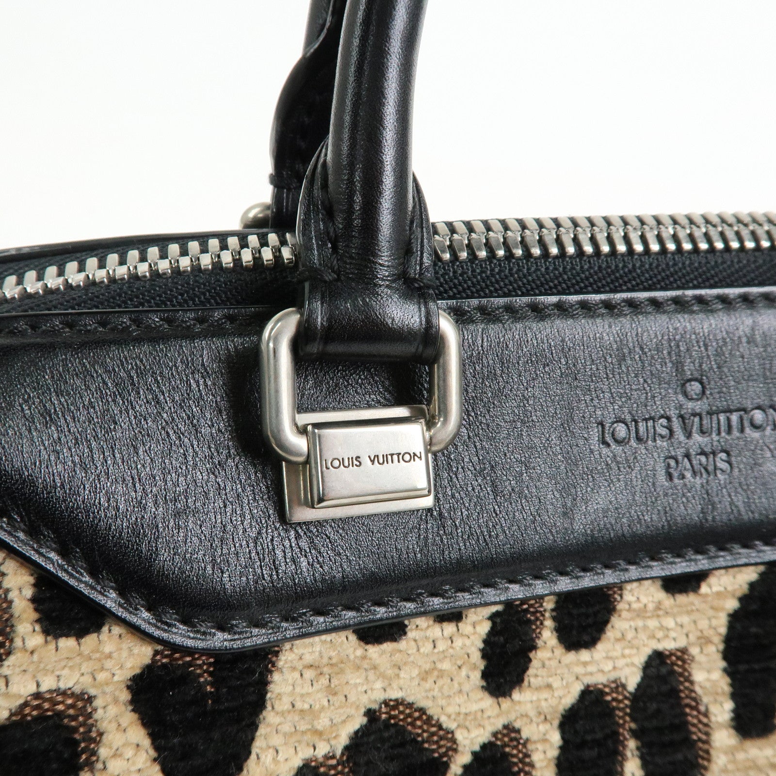 Louis Vuitton Jacquard Canvas Leather Leopard Baby Hand Bag M94257