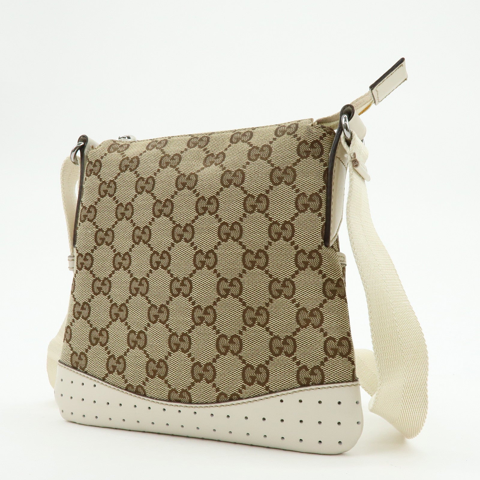 GUCCI GG Canvas Leather Shoulder Crossbody Bag Brown Ivory 147671