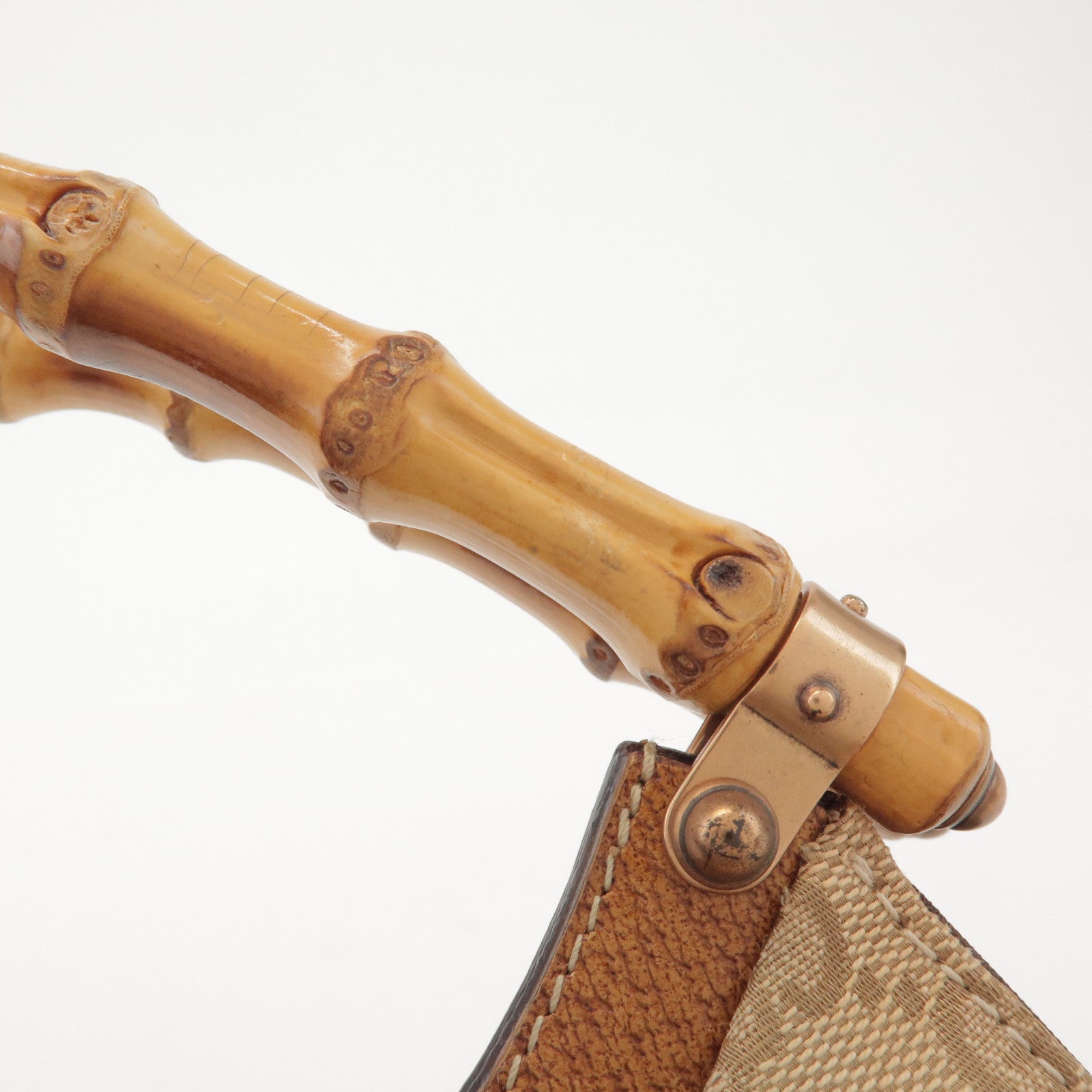 GUCCI Bamboo GG Canvas Leather Hand Bag Beige 124297