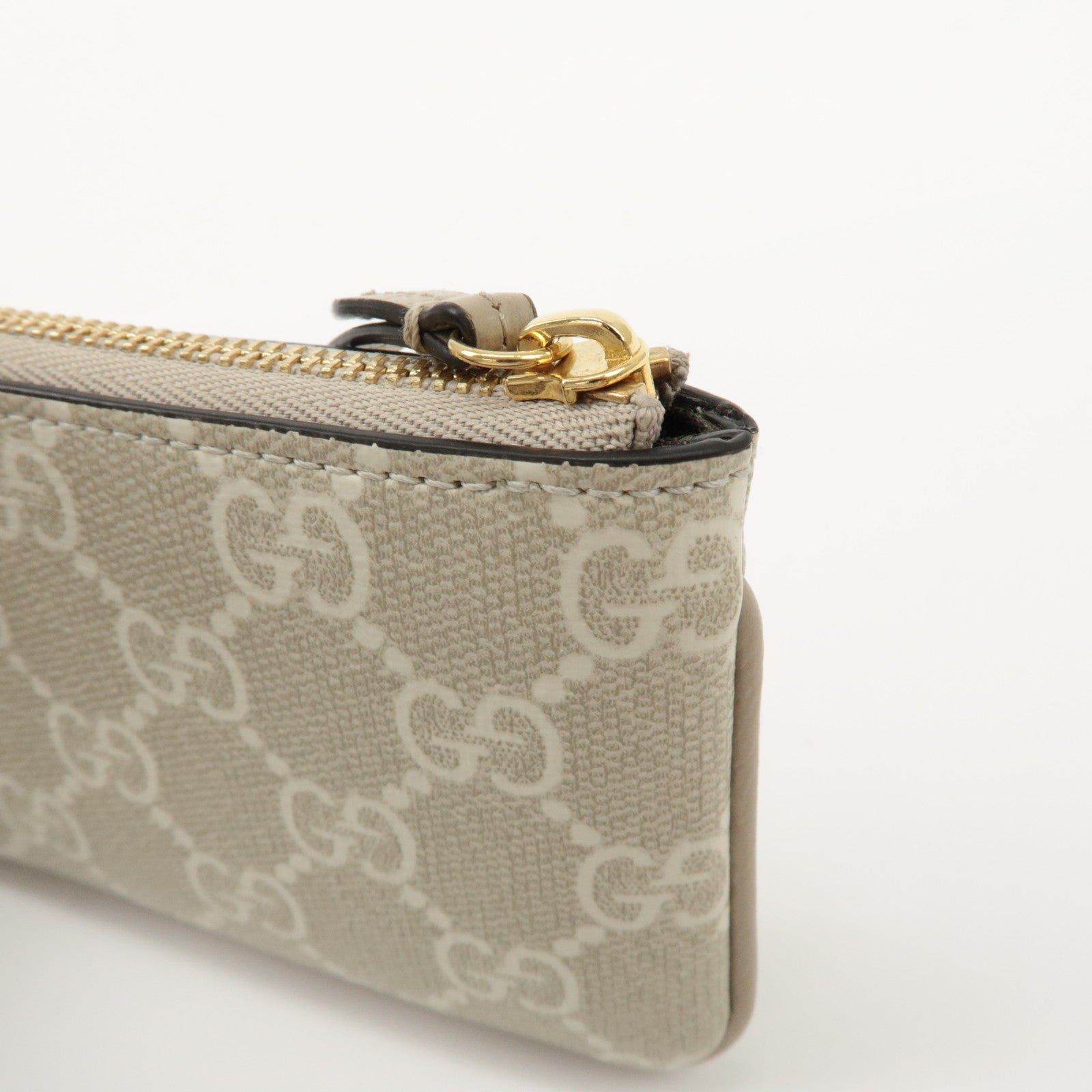 GUCCI GG Supreme Leather Coin Case Key Case Greige White 772321 Used