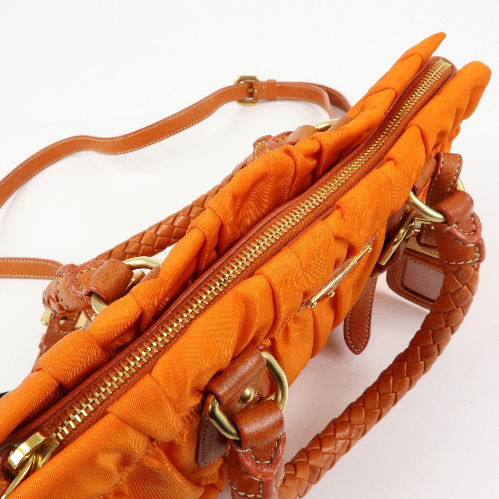 PRADA Triangle Logo Nylon Leather 2Way Bag Hand Bag Orange