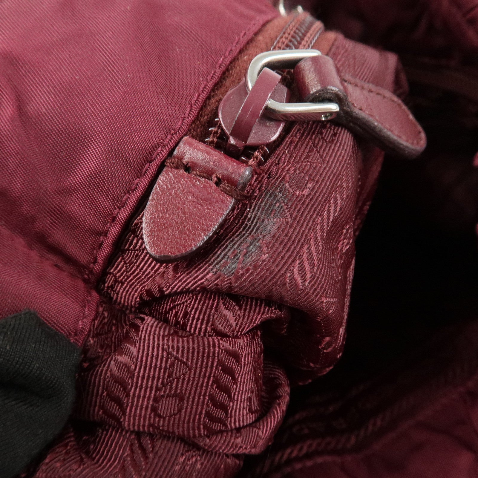 PRADA Triangle Nylon Leather Tote Bag Shoulder Bag Bordeaux
