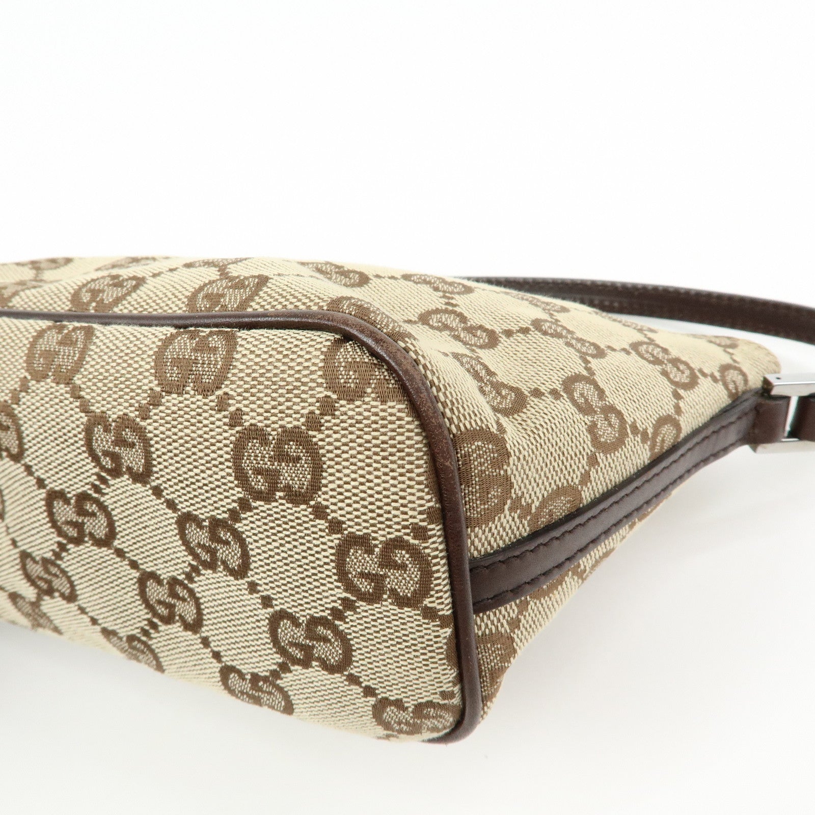 GUCCI Boat Bag GG Canvas Leather Hand Bag Beige Brown 07198