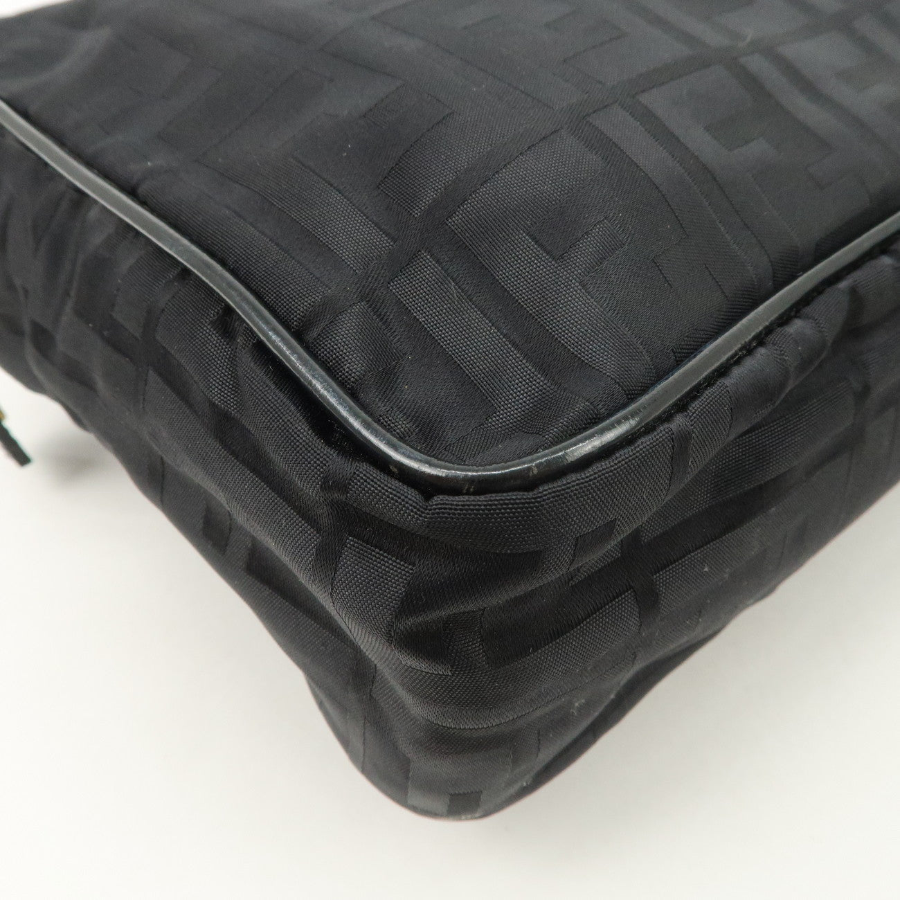 FENDI Zucca Nylon Hand Bag Shoulder Bag Black Gold