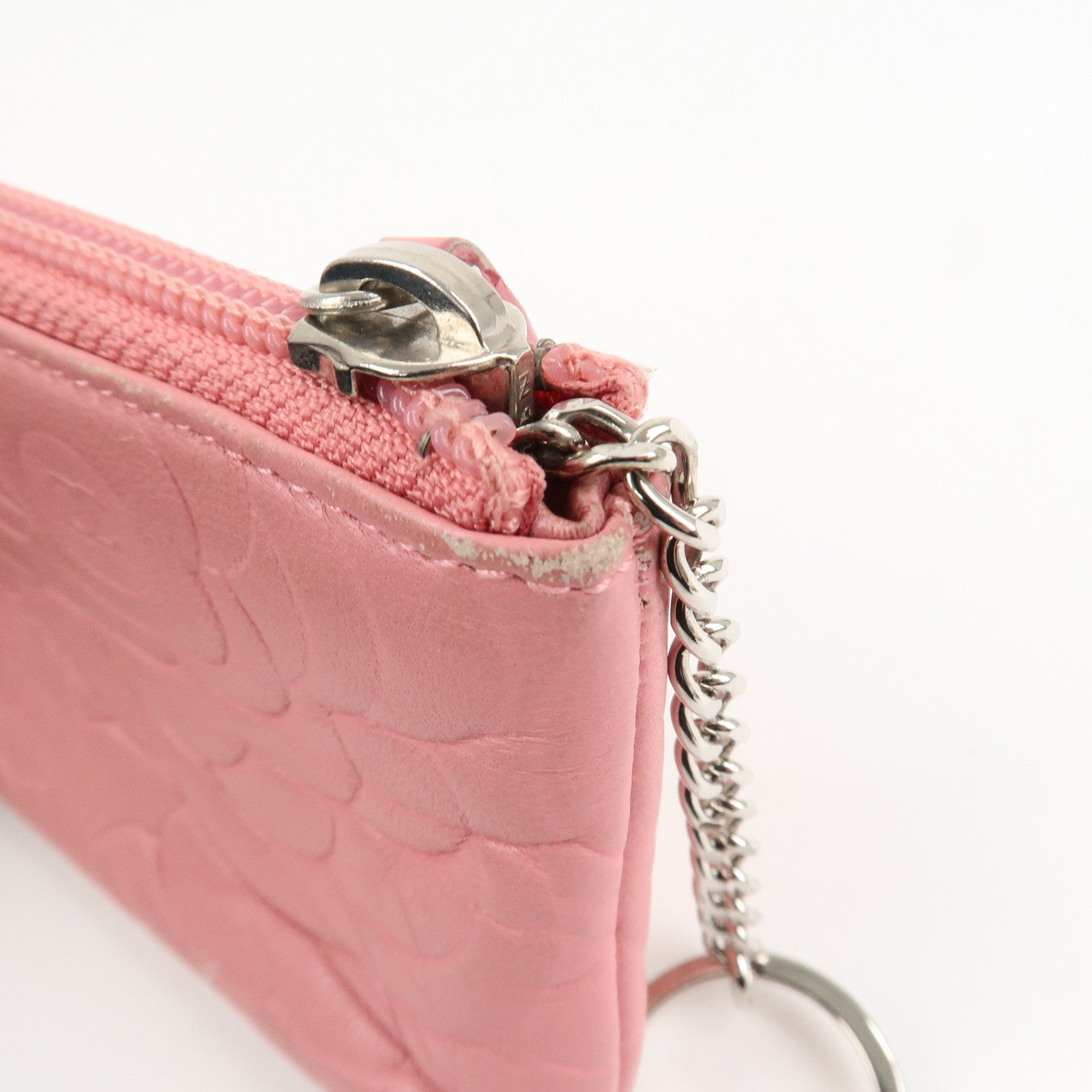CHANEL Camellia Lamb Skin Leather Coin Case Pink