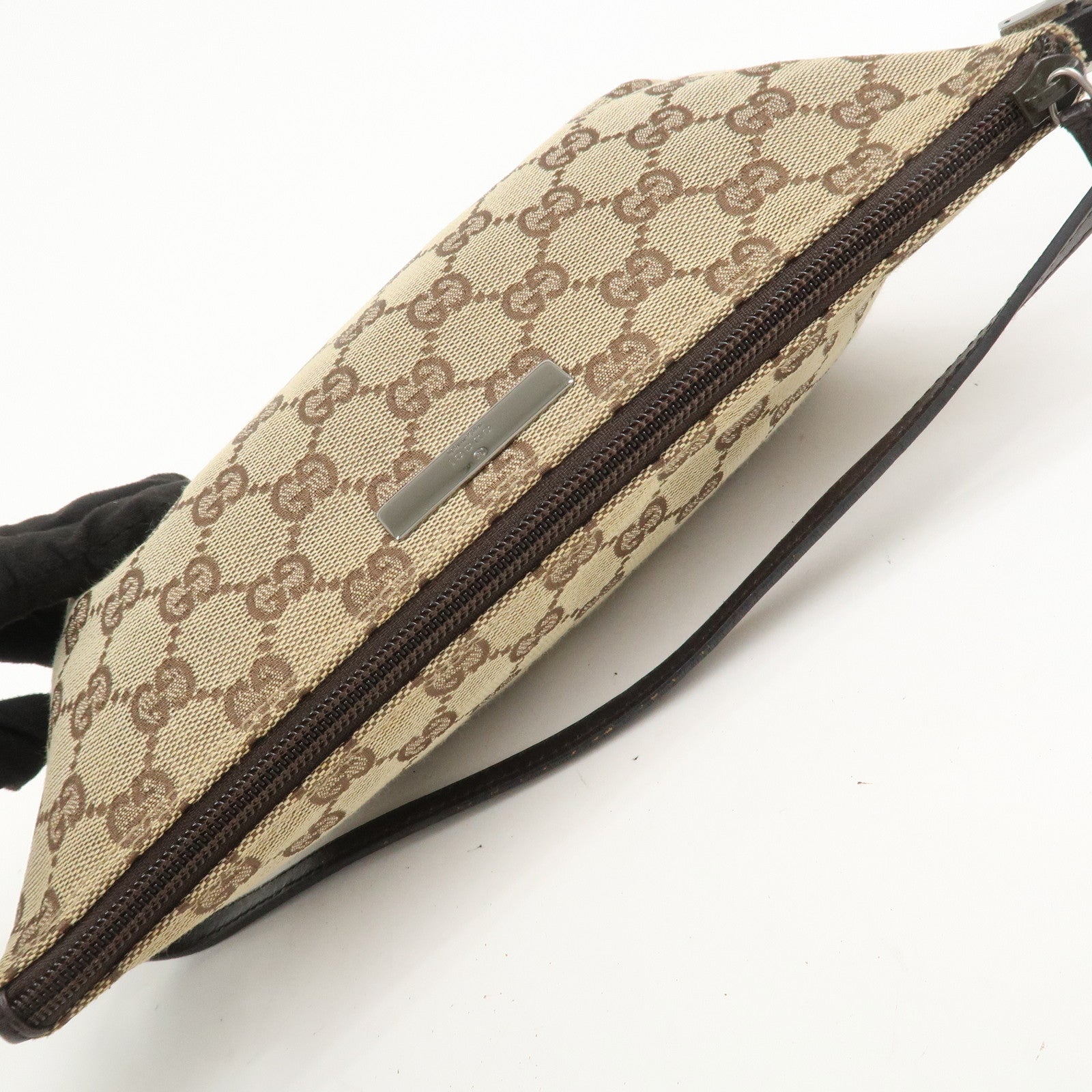 GUCCI Boat Bag GG Canvas Leather Hand Bag Brown 07198