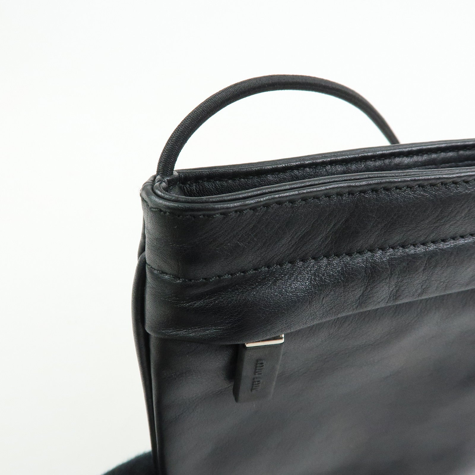 MIU MIU Logo Leather Shoulder Bag Crossbody Bag Flat Pouch Black