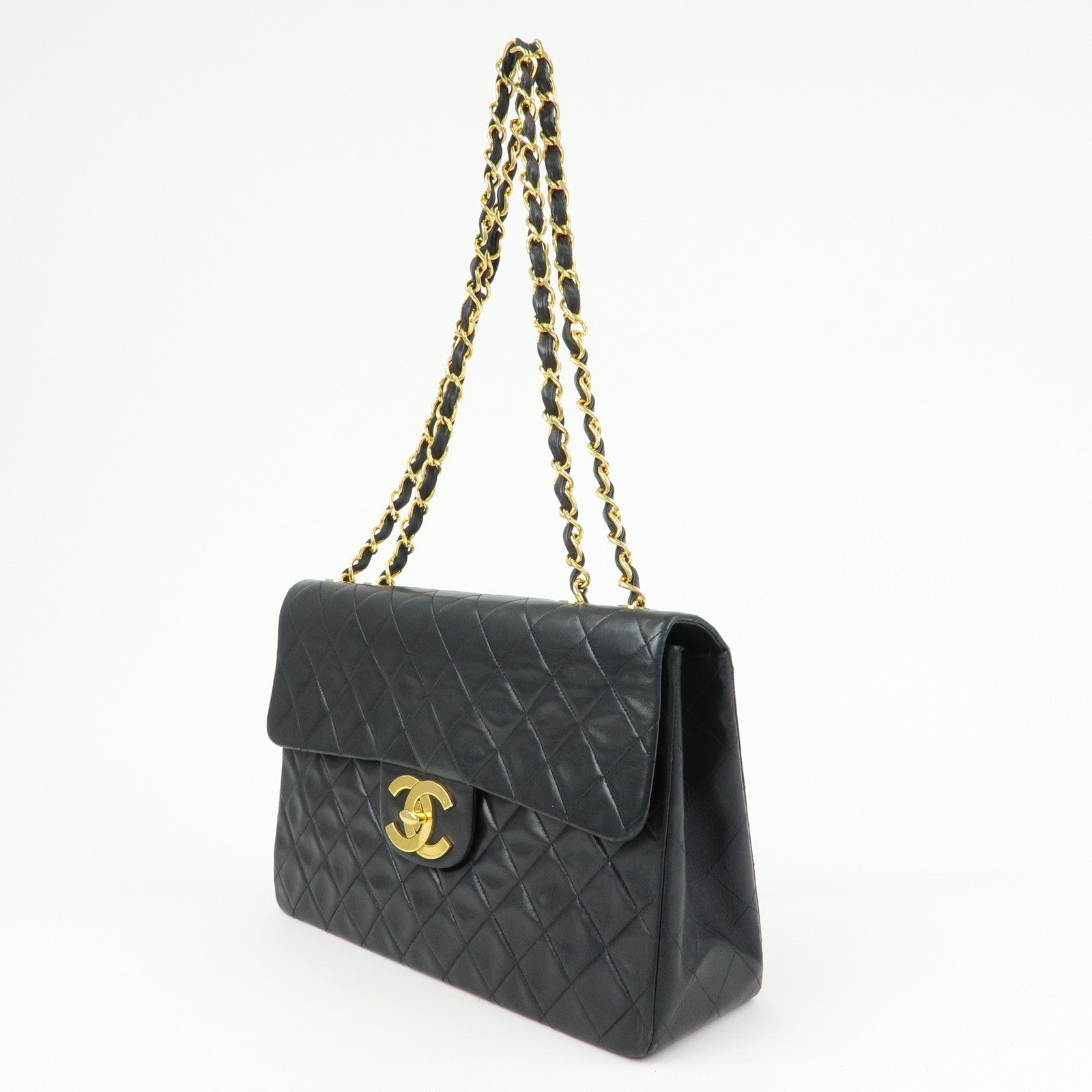 CHANEL Jumbo Matelasse 34 Lamb Skin Flap Shoulder Bag Black A01094