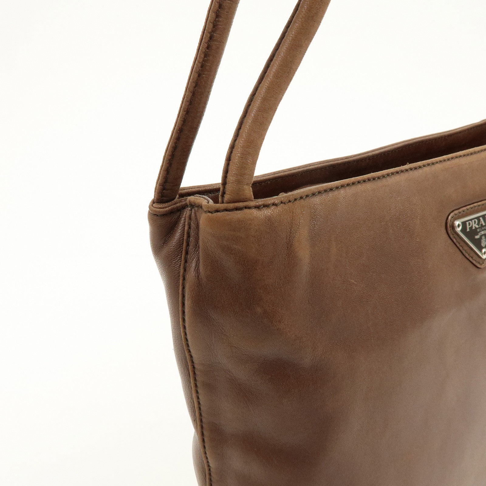 PRADA Triangle Logo Leather Shoulder Bag Crossbody Bag Brown